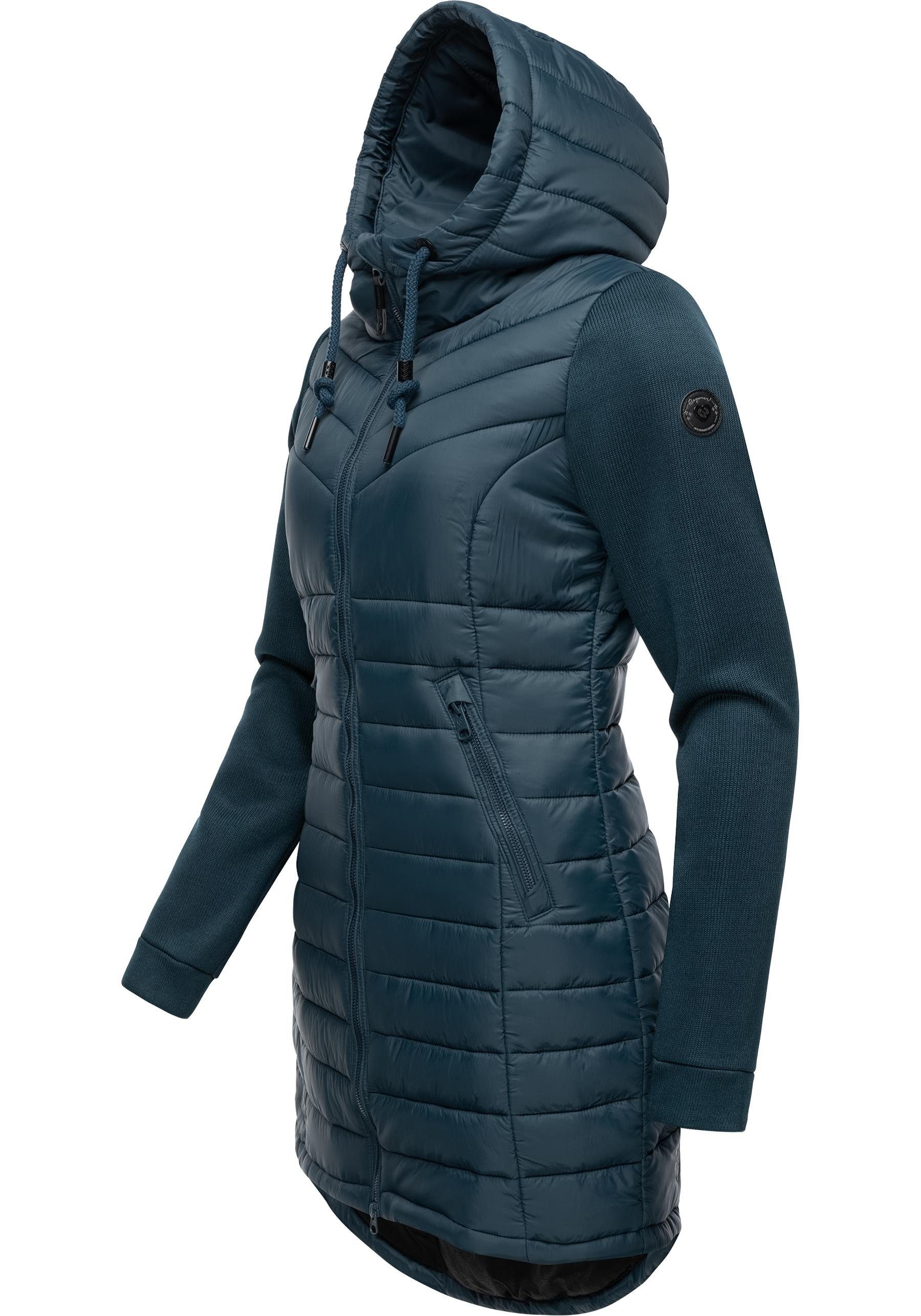 Ragwear Langjacke Sandrra Long Steppjacke aus modernem Materialmix mit Kapuze