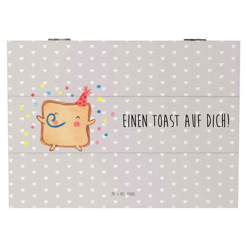 Mr. & Mrs. Panda Dekokiste 25 x 18 cm Toast Party - Grau Pastell - Geschenk, Heiratsantrag, Holz (1 St), Robust und stilvoll