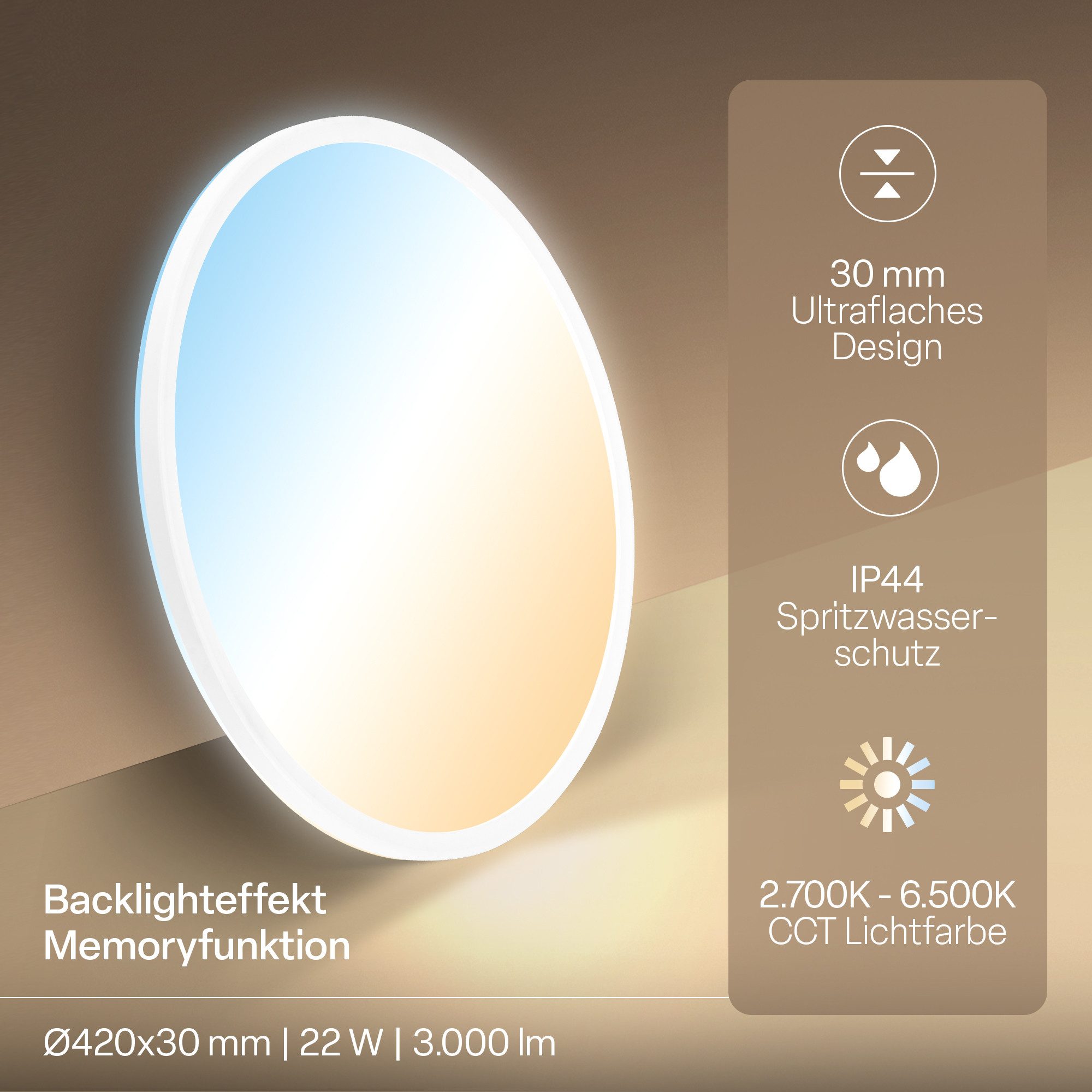 B.K.Licht LED Panel Deckenleuchte Wohnzimmer Flach Fernbedienung CCT Dimmbar IP44, LED fest integriert, CCT-Farbtemperatursteuerung, Badlampe, Badezimmer, Küche, Wohnzimmer
