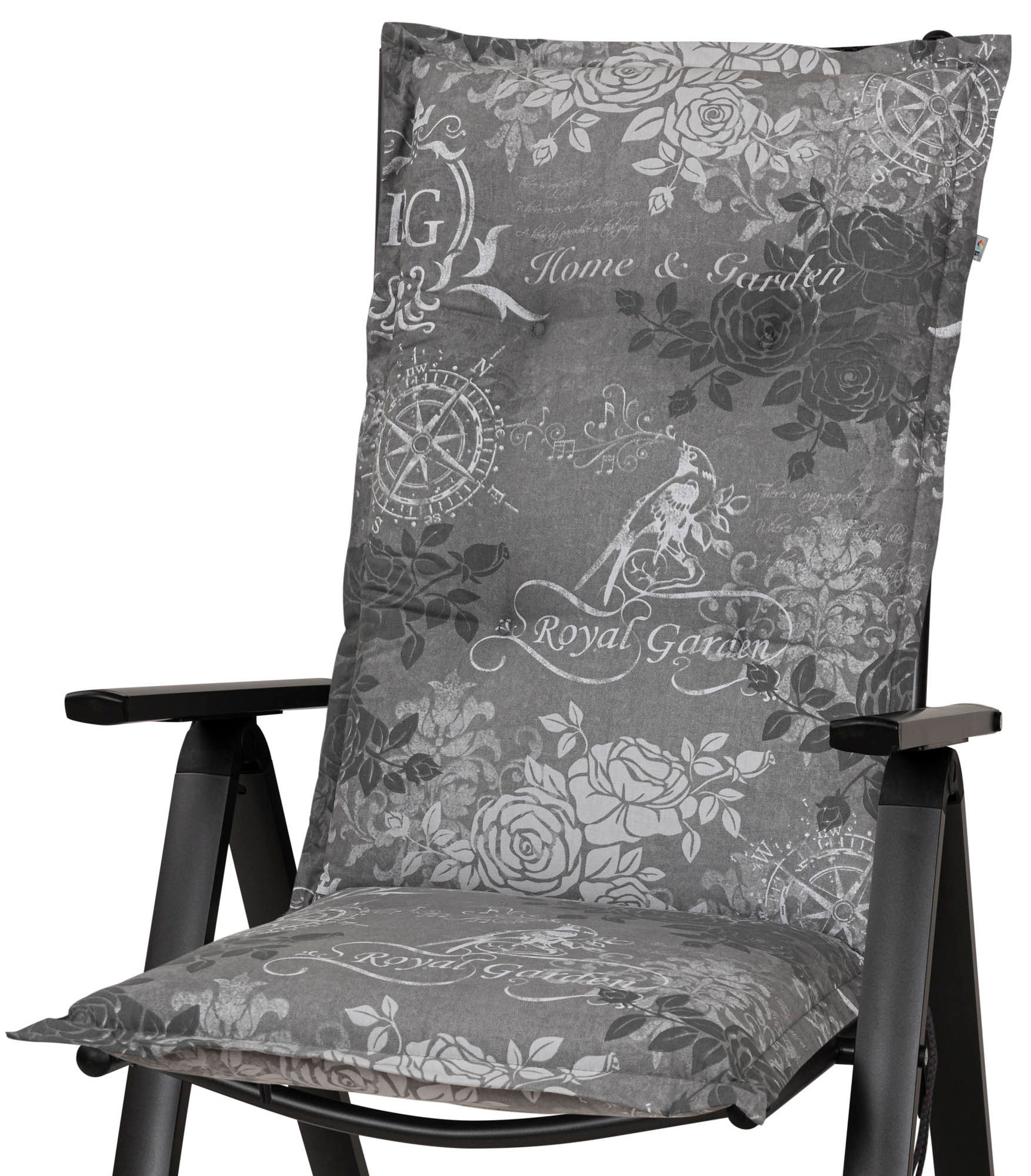 KETTtex Hochlehnerauflage Hochlehner Bali 2384 grau Rosen Royal Garden 120x49x8 cm KETTtex, (1 St)