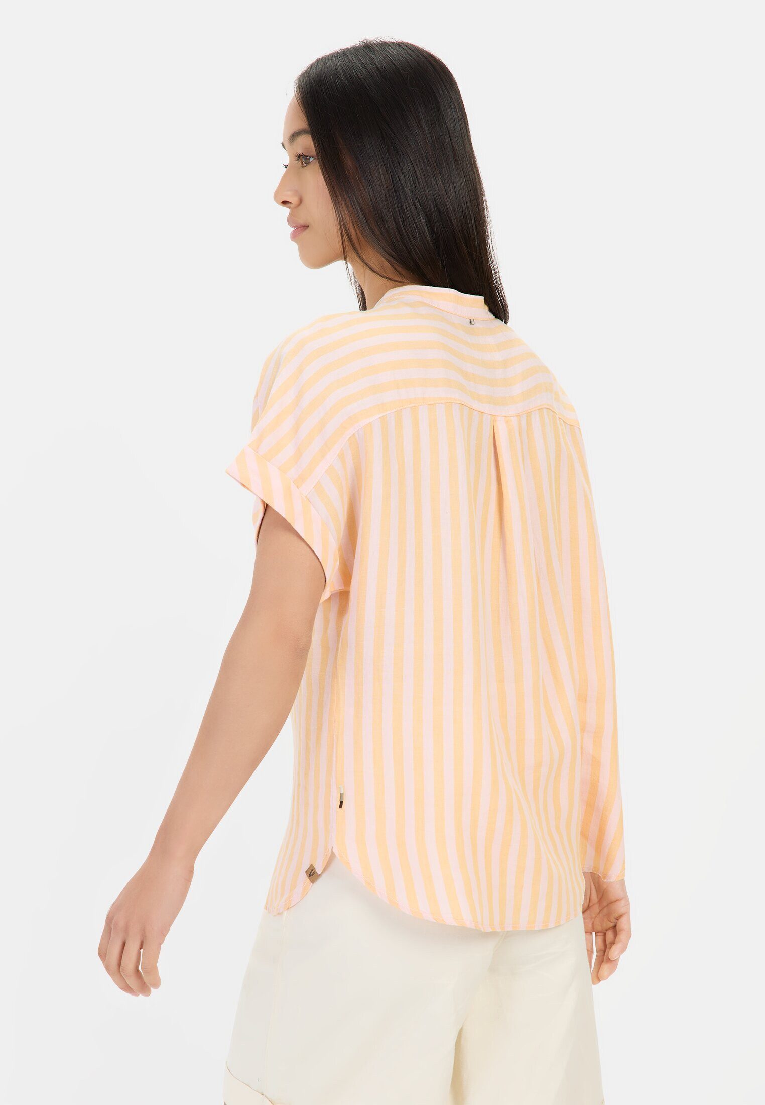 camel active Hemdbluse aus Leinen-Lyocell-Mix Kurzarm Stehkragen gestreift günstig online kaufen