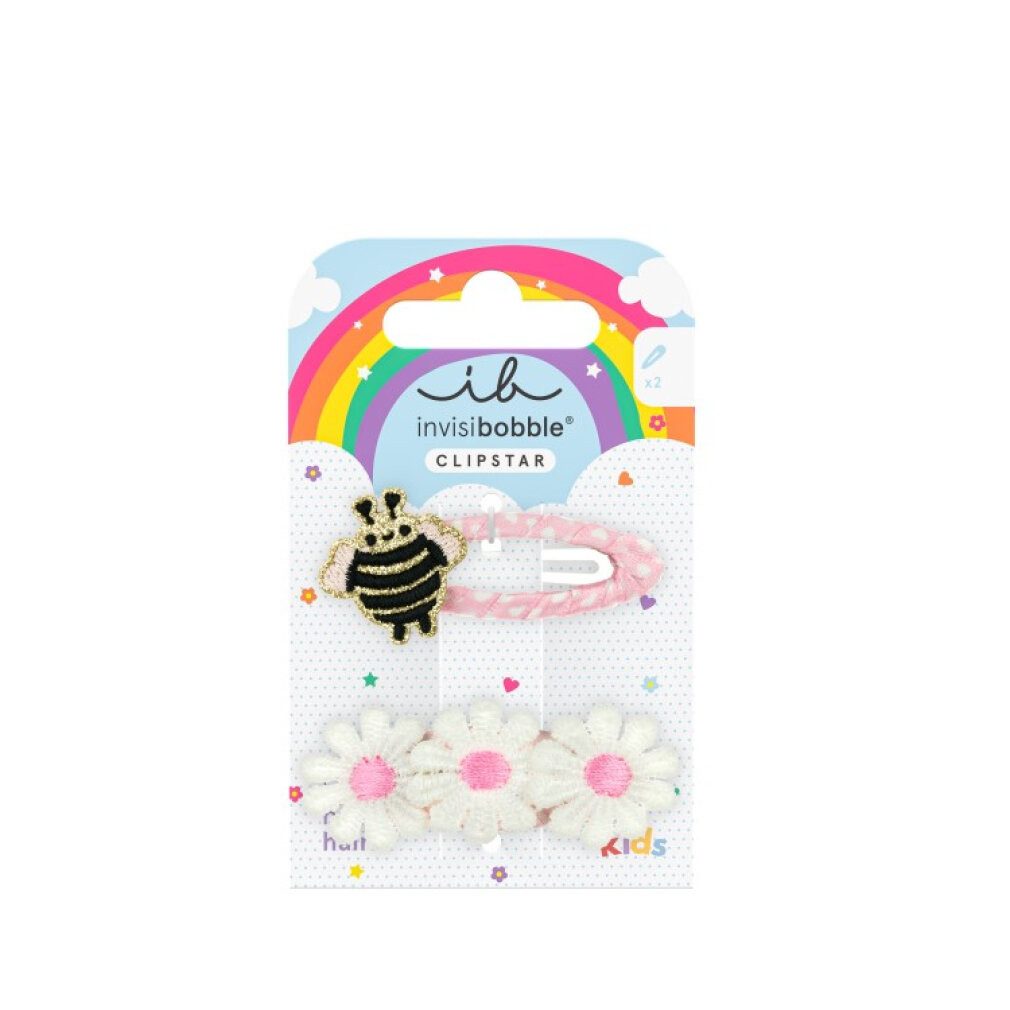 invisibobble Haarklemme Snap Clip Happy Spring Bee Haarspange für Kinder, 2 Stück