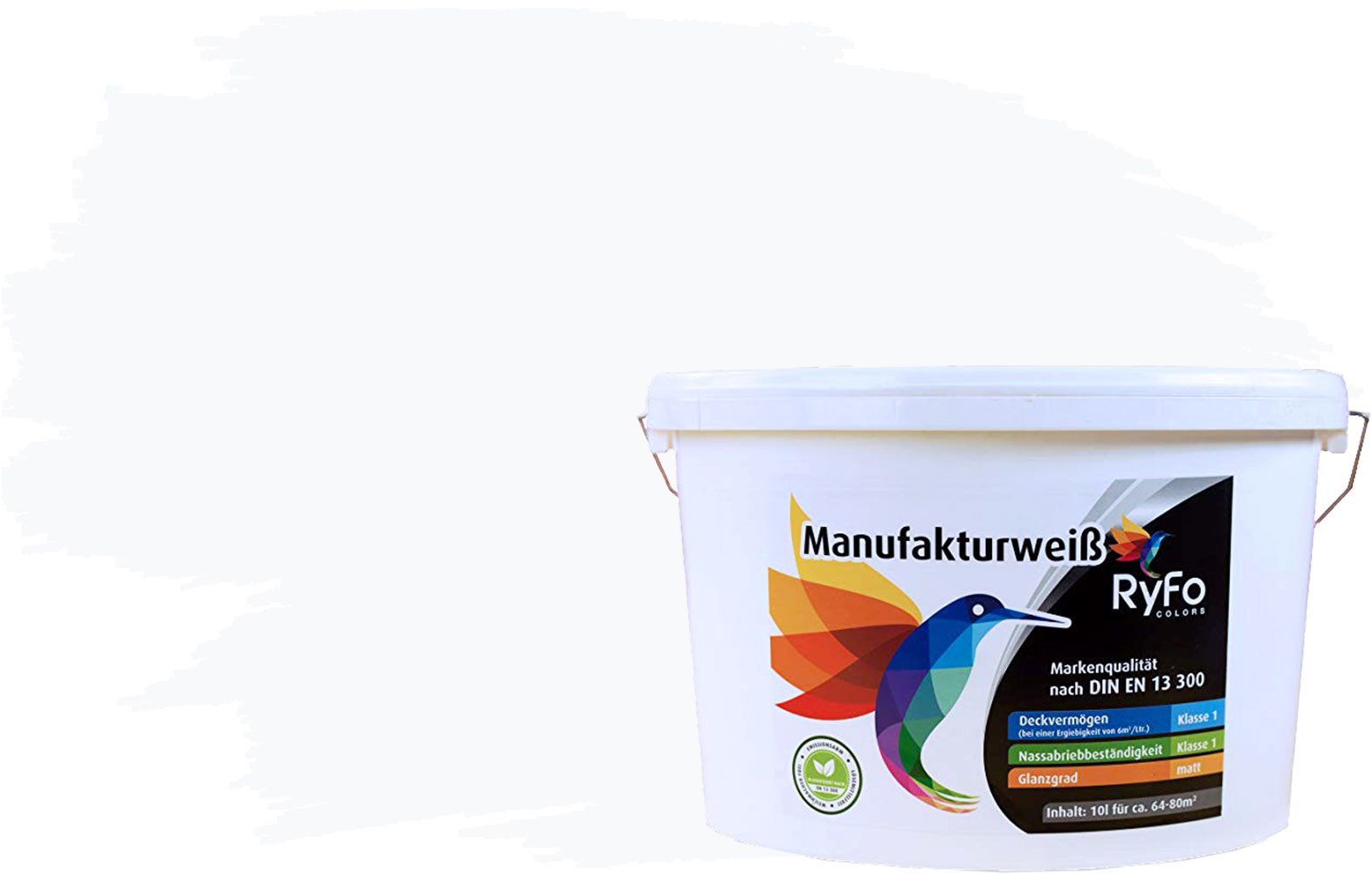 RyFo Colors Wand- und Deckenfarbe Manufakturweiß Weißtöne,1 L reicht für ca. 8 m², Deckkraft-/Nassabriebklasse 1, matt, atmungsaktiv, für Innenräume