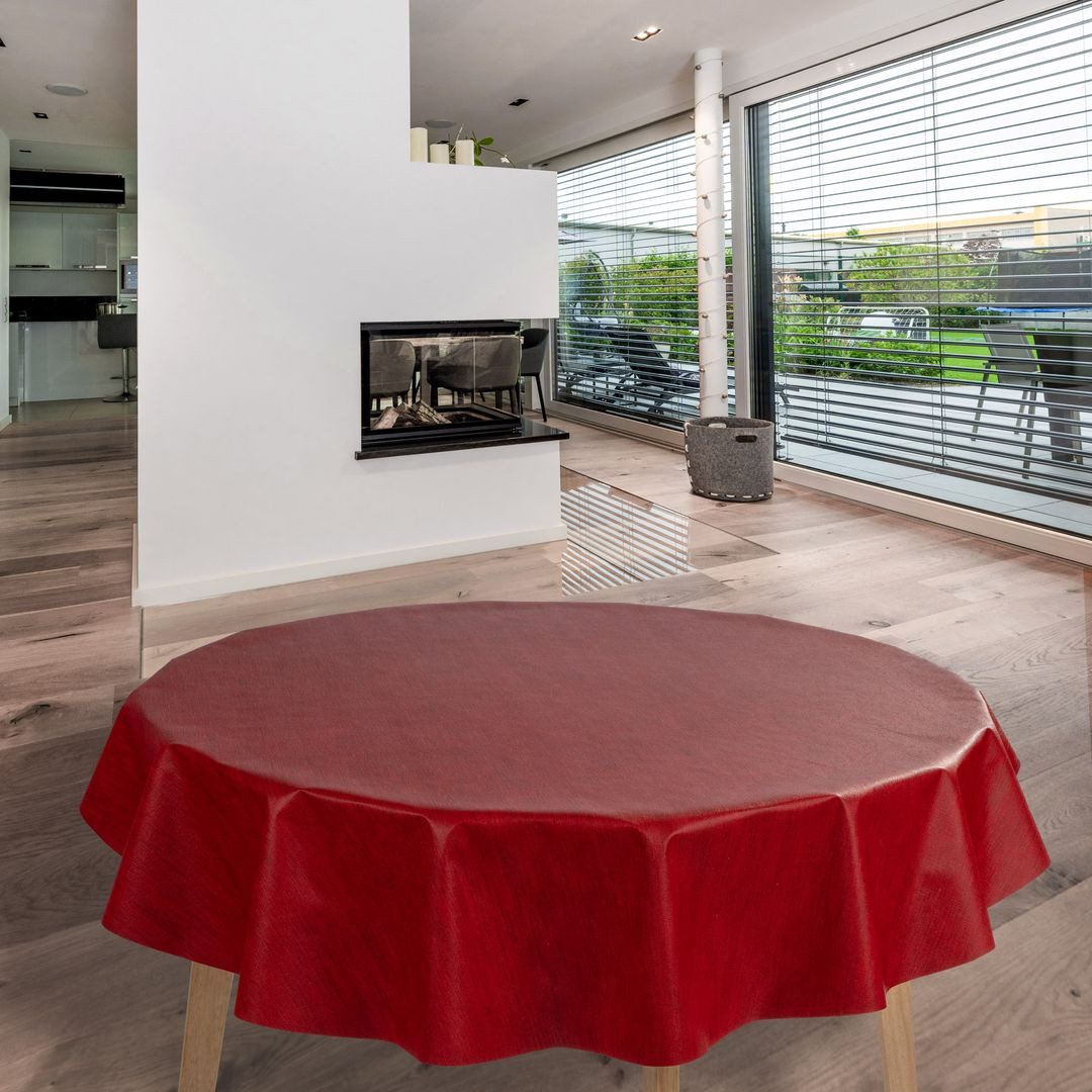 Tischdecke Wachstuch-Tischdecken Rot Leinenoptik Rund 140cm