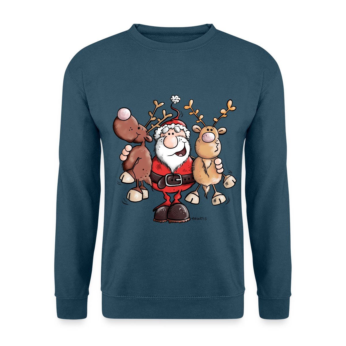 Sweatshirt Fröhlicher Weihnachtsmann Mit Rentieren Cartoon Stil Unisex Pullover
