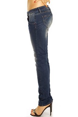 be styled Straight-Jeans low waist Damen Jeanshosen, niedrig geschnitten mit Knopfleiste j12L-3 5 - pocket