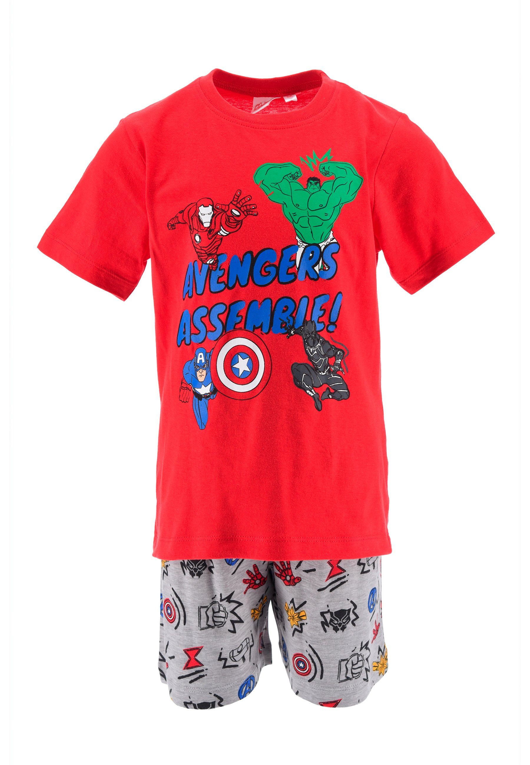 The AVENGERS Shorty Iron Man Hulk Captain America Kinder Jungen Pyjama  Schlaf-Set (2 tlg), Bequeme und legere Schlafhose passend zum Oberteil