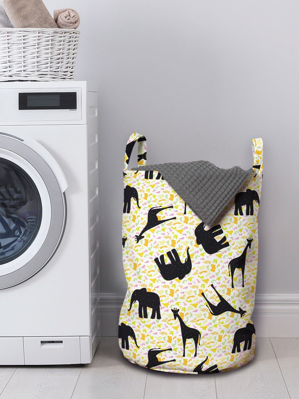 Abakuhaus Wäschesäckchen Wäschekorb mit für Zoo-Tiere Griffen Pickeliger Waschsalons, Kordelzugverschluss Giraffe