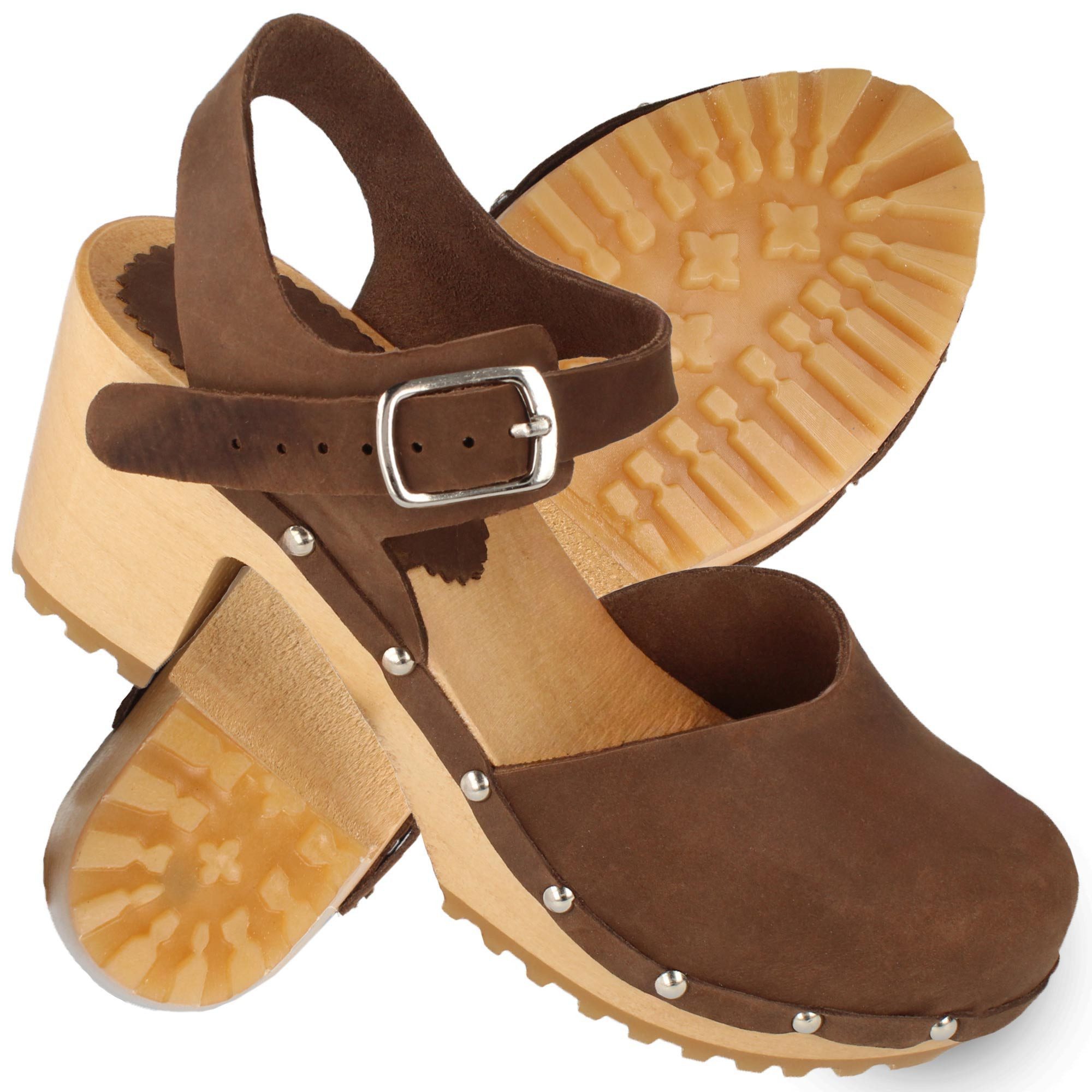 Cloque Battonya Damen Clog mit Holzabsatz, Sandalen Sandalette Echtholzsohl günstig online kaufen