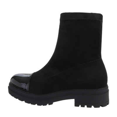 Ital-Design Damen Freizeit Stiefelette Blockabsatz Plateaustiefeletten in Schwarz