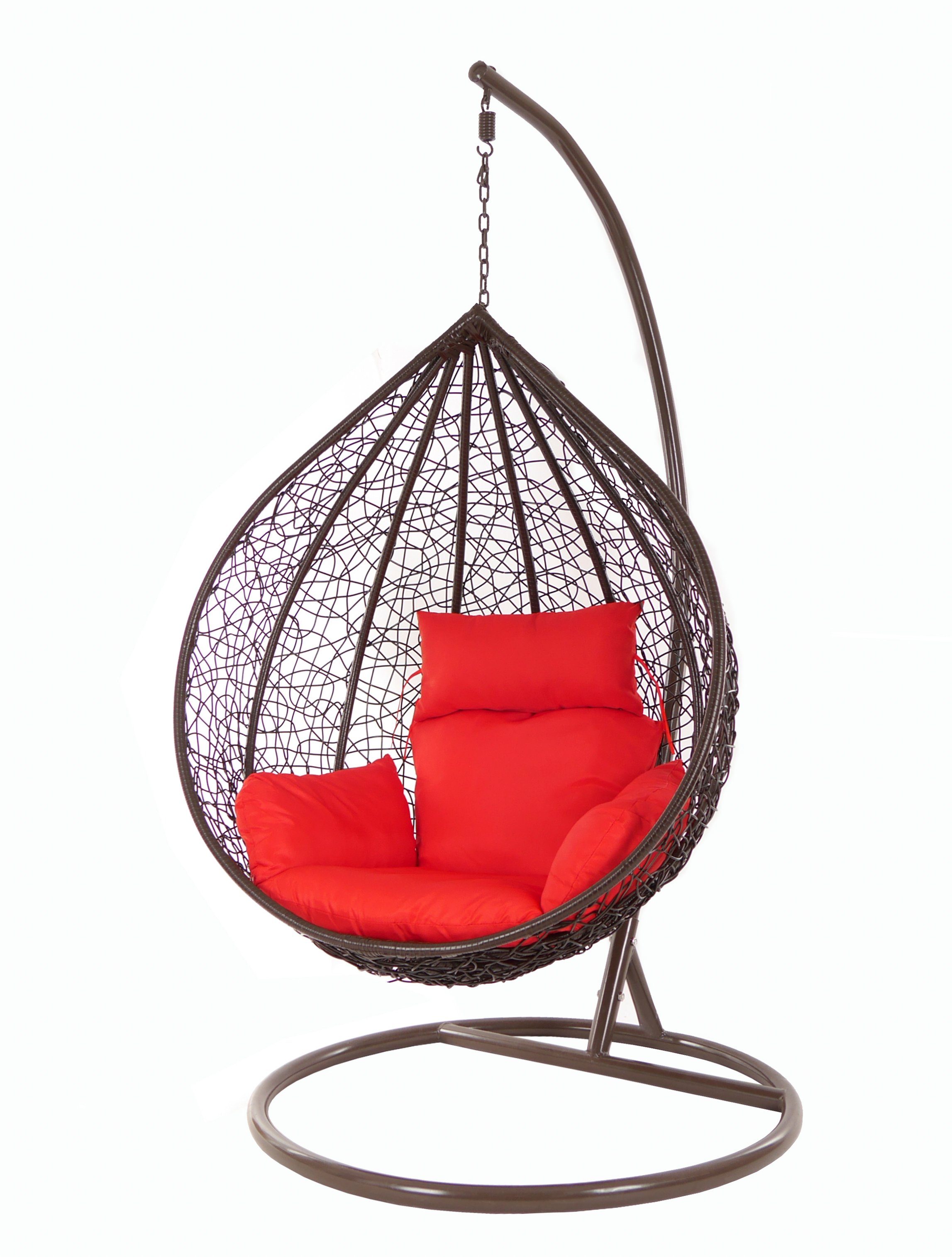 KIDEO Hängesessel Hängesessel Chair, Schwebesessel, Kissen Gestell MANACOR braun, mit scarlet) (3050 und darkbrown, Swing Hängesessel rot