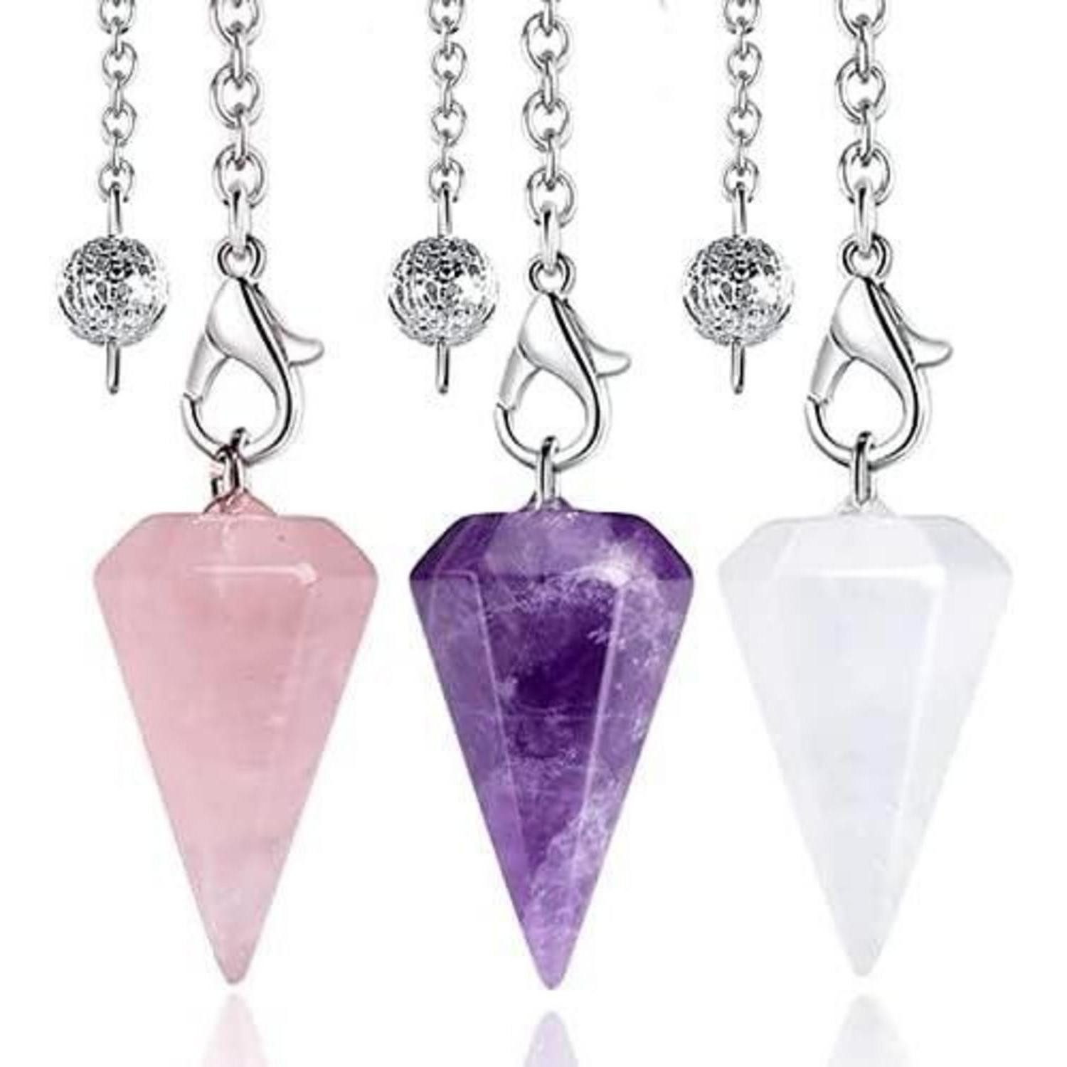 LuxusKollektion Edelstein Pendel 3er Amethyst Rosenquarz B-amethyst rosenquarz klarer Quarz