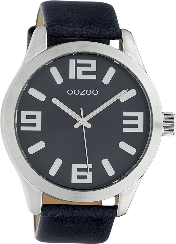 OOZOO Quarzuhr Oozoo Damen Armbanduhr dunkelblau, Damen, Herrenuhr rund,  extra groß (ca 46mm) Lederarmband, Casual-Style