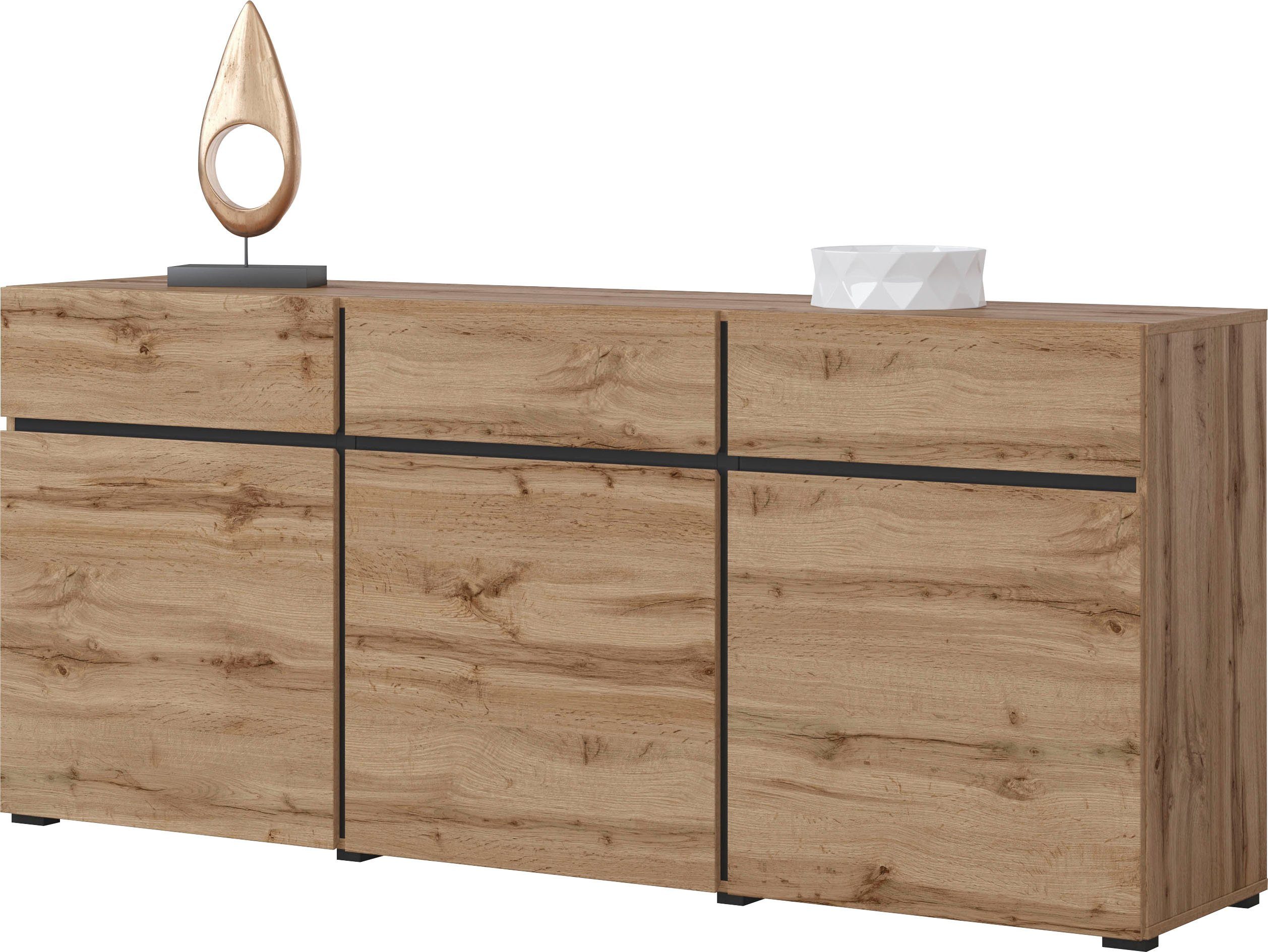 INOSIGN Kommode Cross,Breite 180 cm, moderne grifflose Kommode,3 Türen/3 Schubkästen, Schubladenschrank mit viel Stauraum, Einlegeböden verstellbar