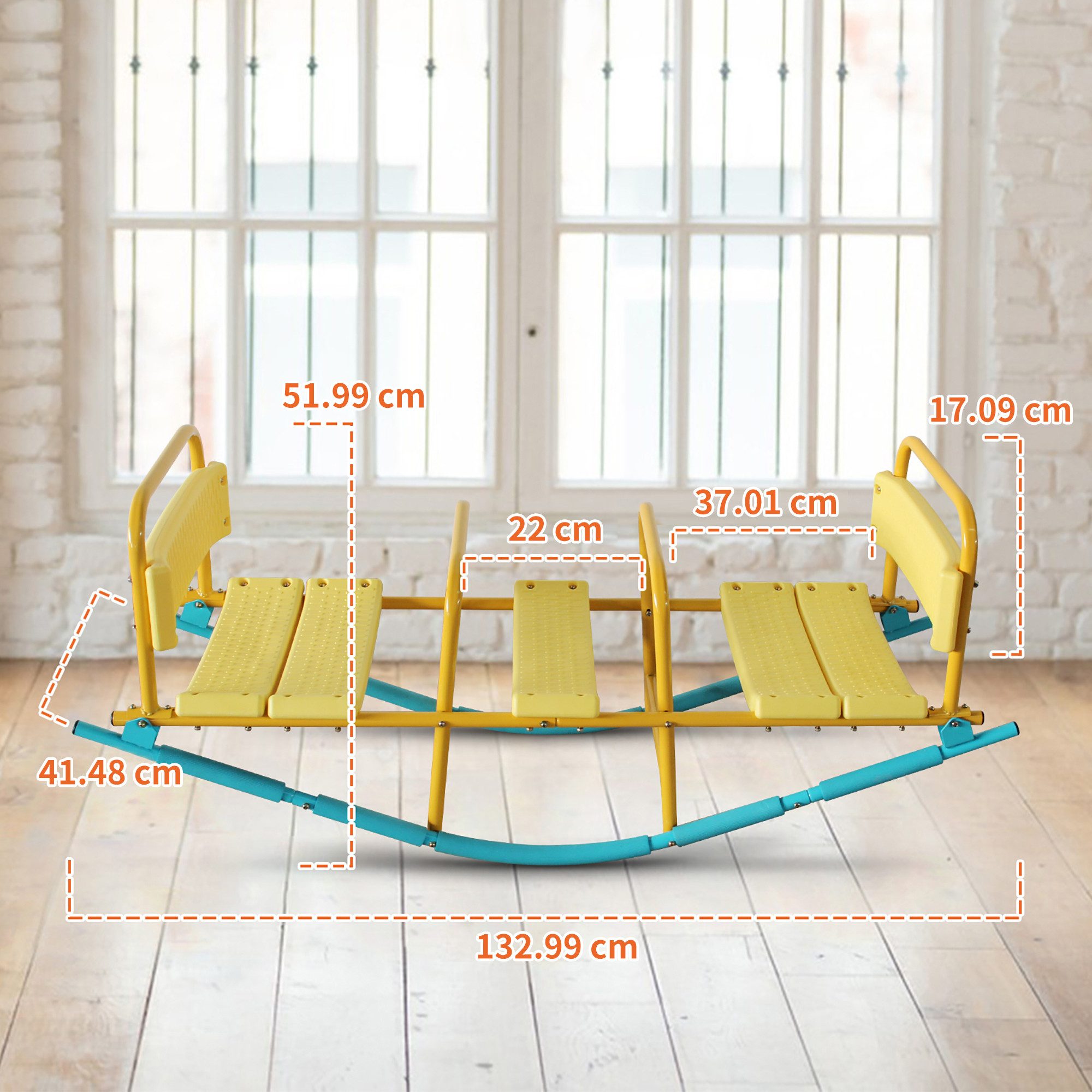 Rolipo Wippe 3-Sitzer Kinderwippe Outdoor Spielgerät mit Rückenlehne & Haltegriffen 133x42x52cm, Geschenke für Kinder 3–8 Jahre