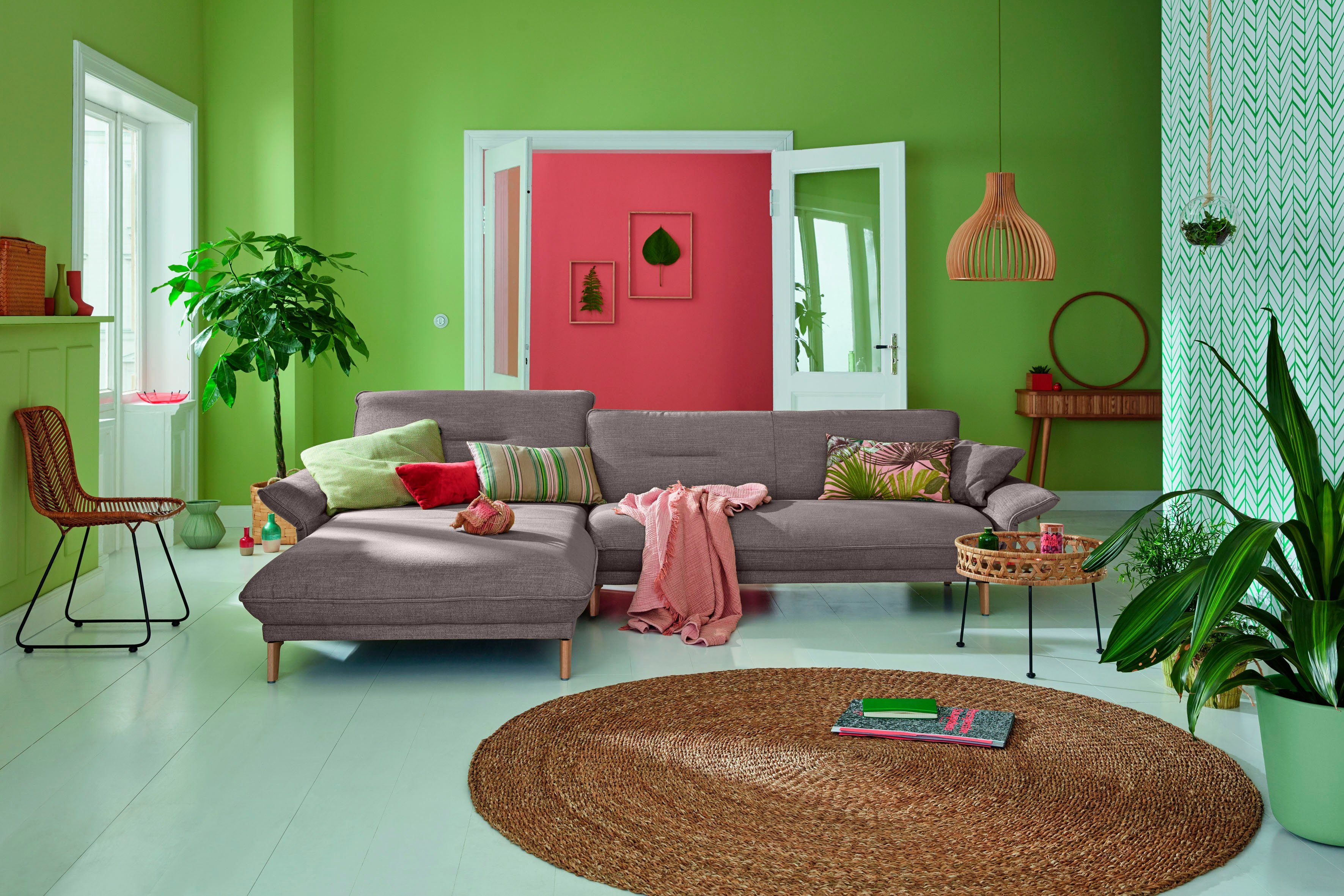 hülsta sofa mit Neigefunktion, purpurviolett-natur cm Breite Recamiere hs.430, Rücken 068-69 Ecksofa 305 hoher