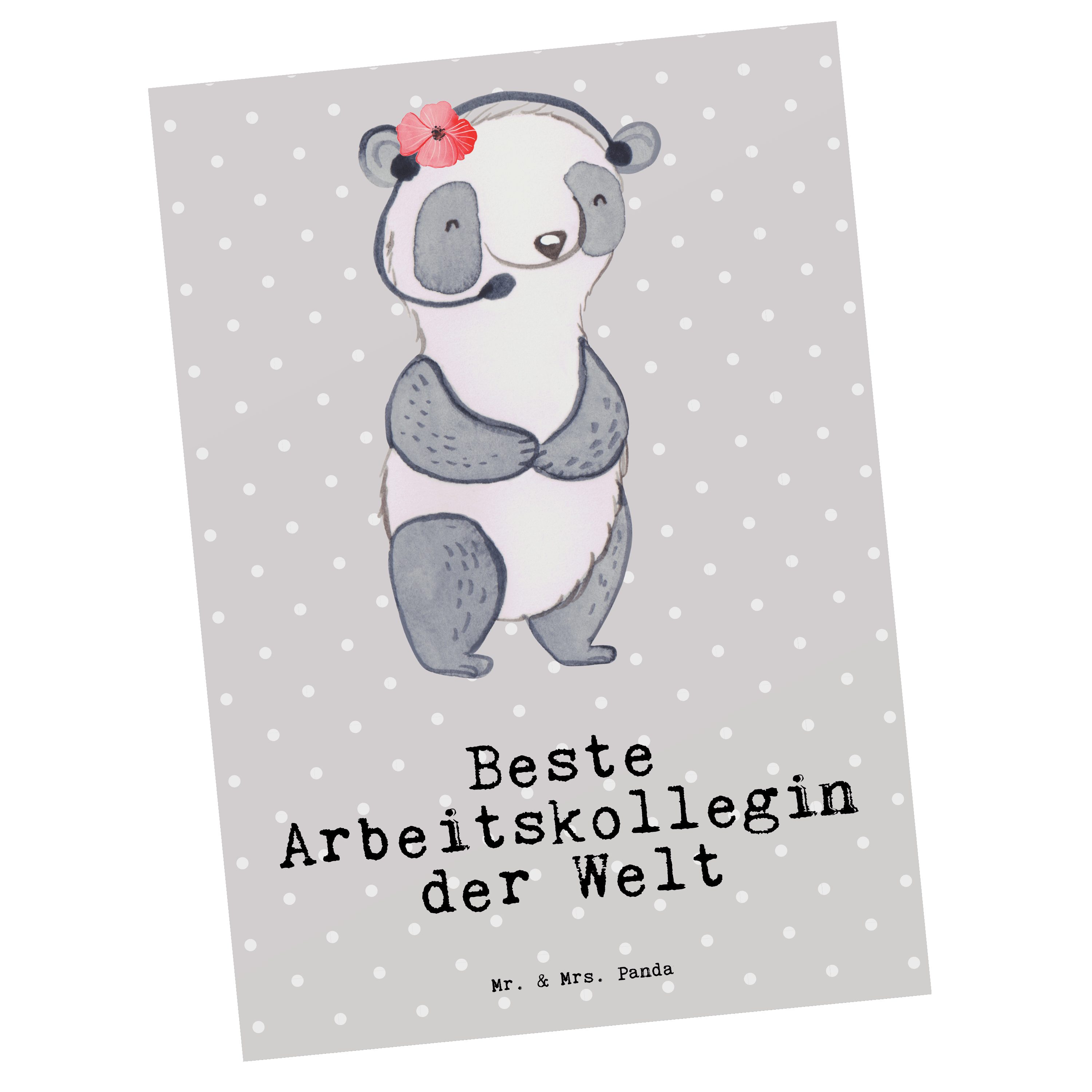 Mr. & Mrs. Panda Postkarte Panda Beste Arbeitskollegin der Welt - Grau Pastell - Geschenk, Büro