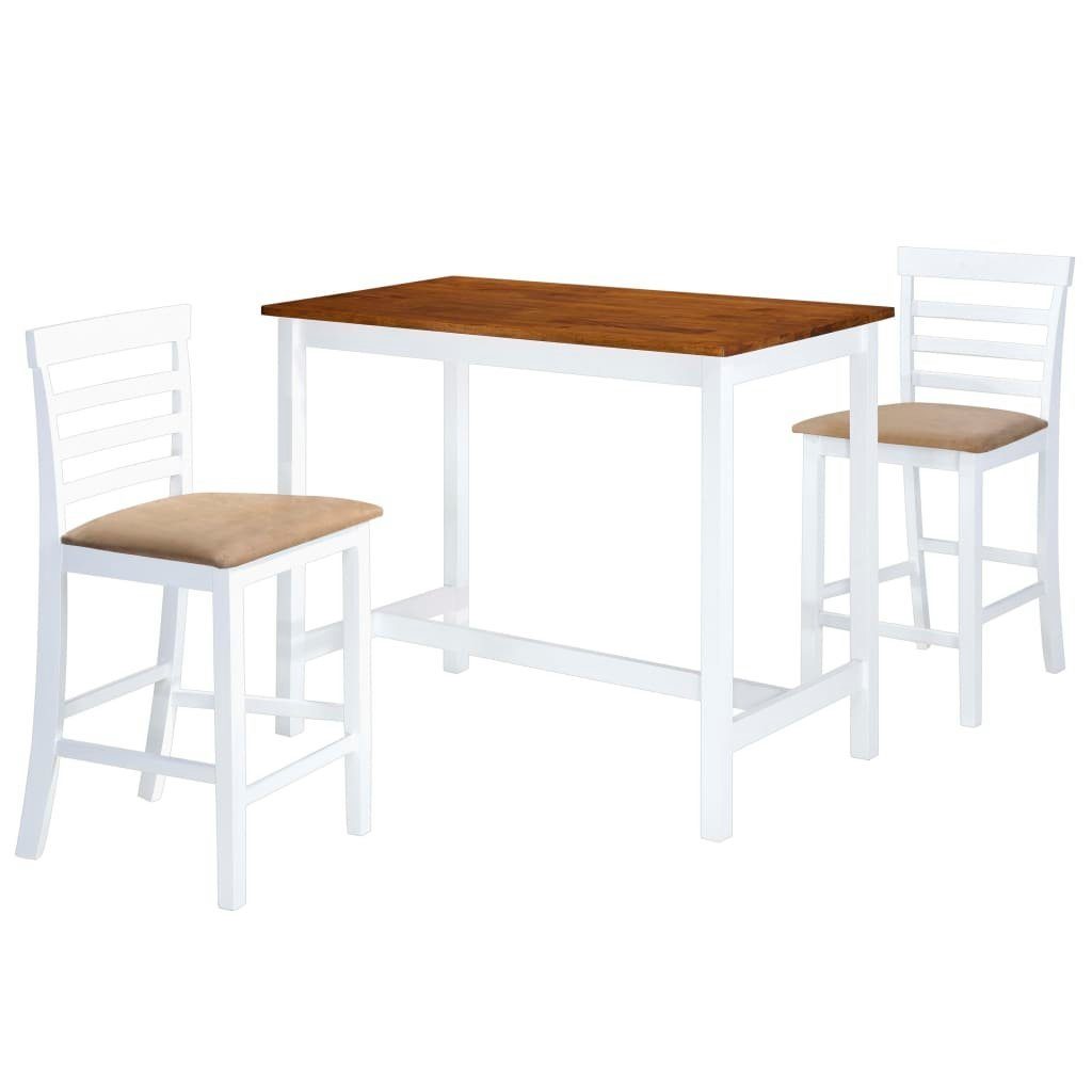 vidaXL Essgruppe Bartisch mit Stühlen 3-tlg. Massivholz Braun und Weiß, (3-tlg) Dunkelbraun und Weiß