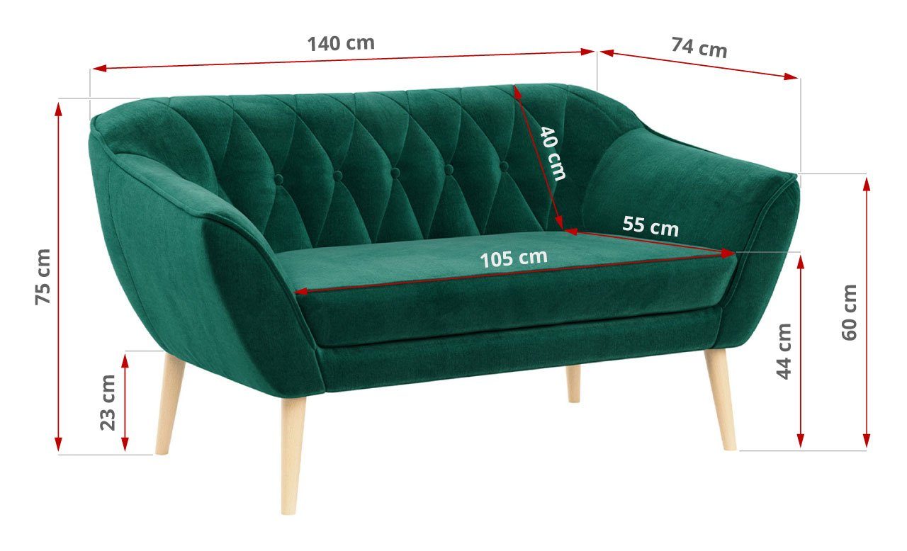 Sofa Sessels Set, Deko, MÖBEL Skandinavische Pirs 1, MKS 2 Zwei Dunkelgrün 1 Sofa PIRS Loungesofa Moderne Monolith und