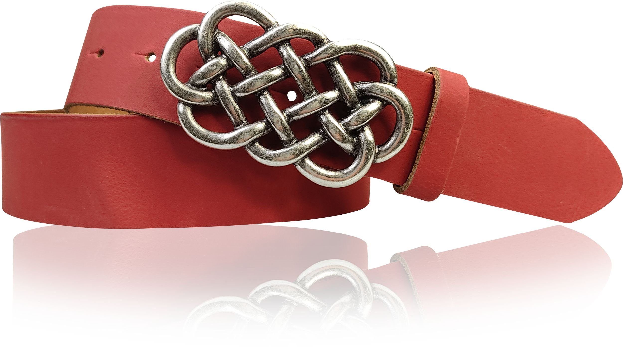 FRONHOFER Koppelgürtel 18220 Damengürtel 4 cmkeltische Gürtelschnalle silber Ledergürtel Rot