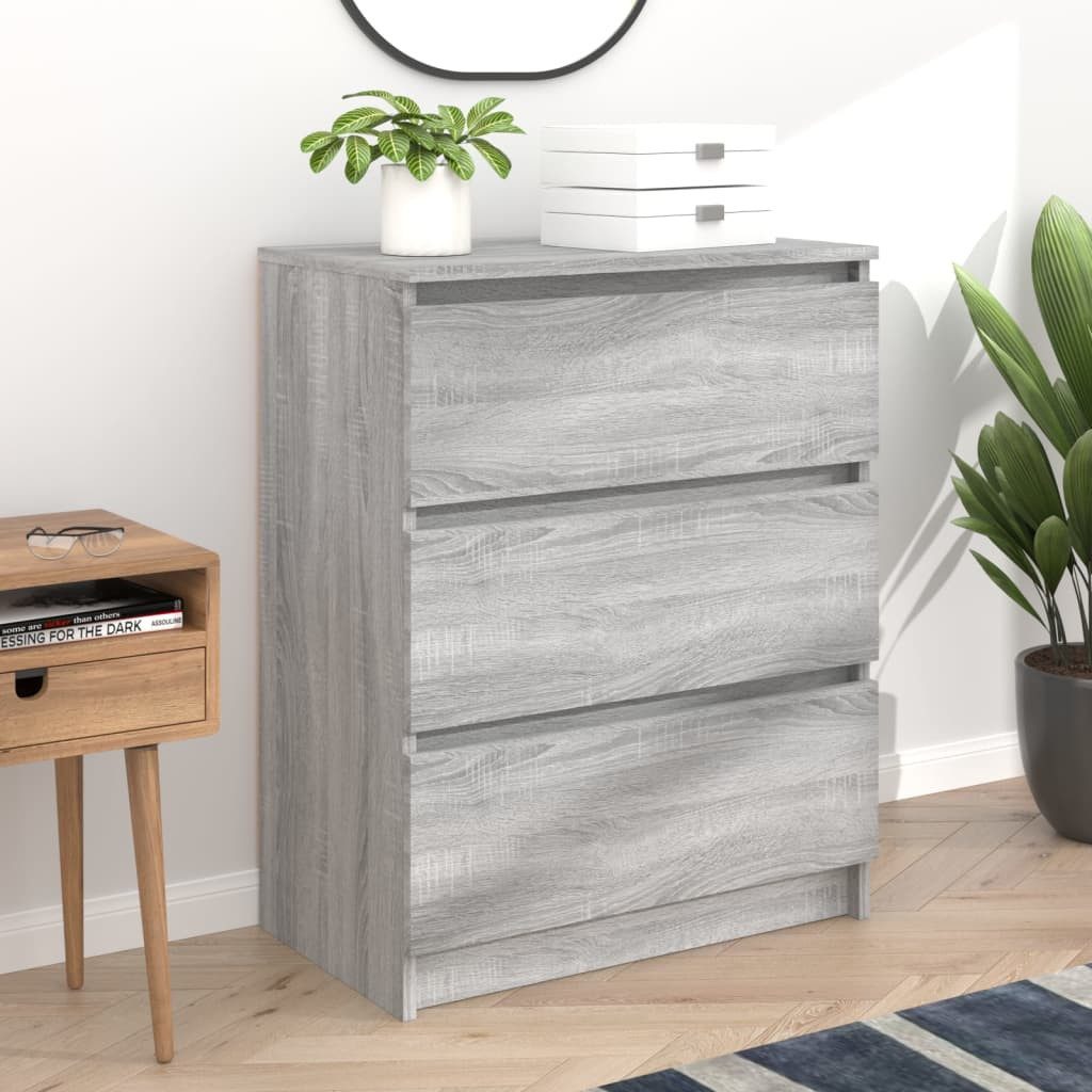 furnicato Sideboard mit 3 Schubladen 60 x 35 x 76 cm Grau Sonoma (1 St), Geräumiger Konsolenschrank mit 3 Schubladen und Ablagefläche