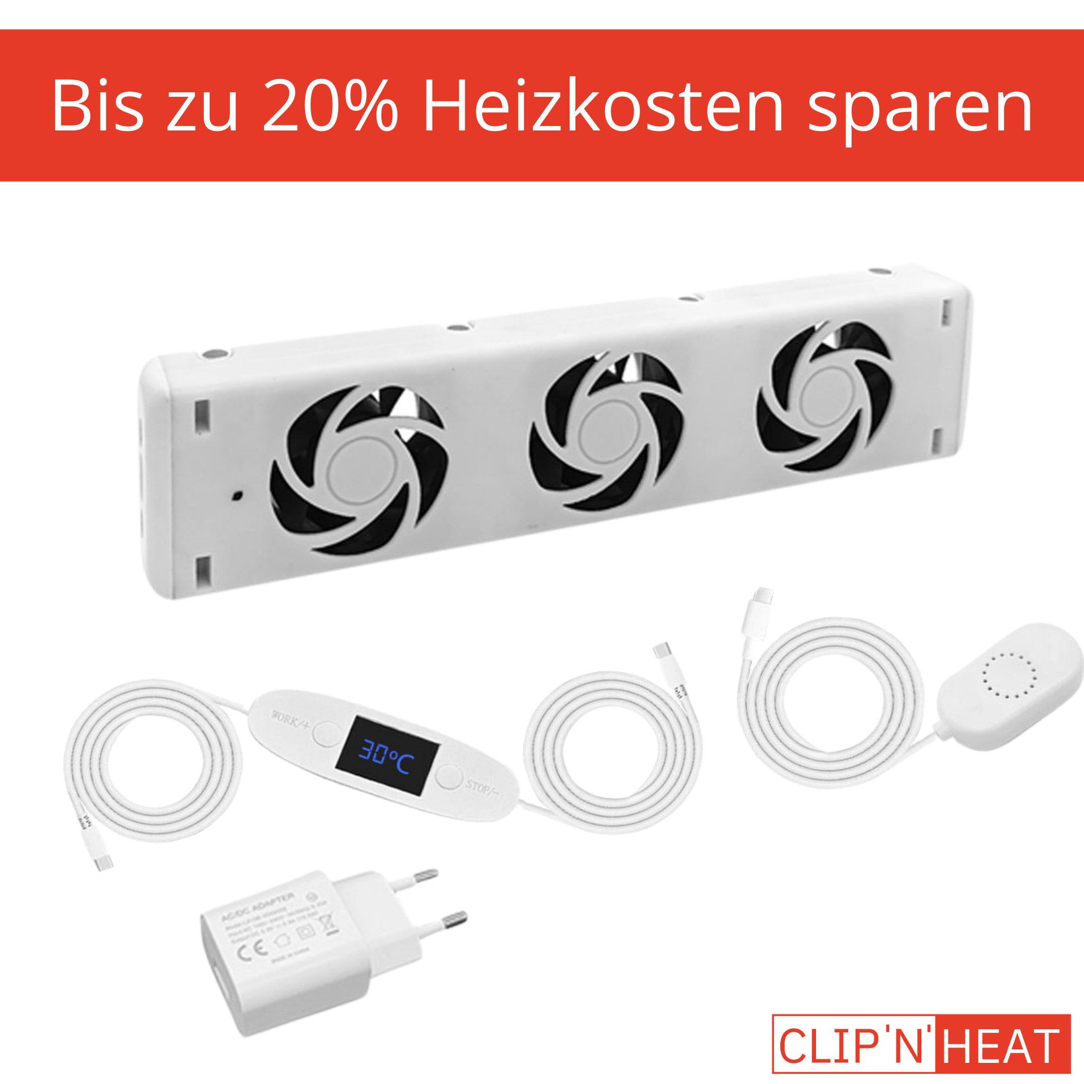 CLIP`N`SHADE Heizkörperventilator Single Set mit 1x Ventilator, Heizkörperverstärker, Heizungslüfter