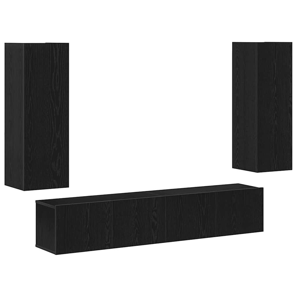 vidaXL TV-Schrank 4-teiliges TV-Schrank-Set -Wandmontierte schwarze Eiche aus engineered (4-St)