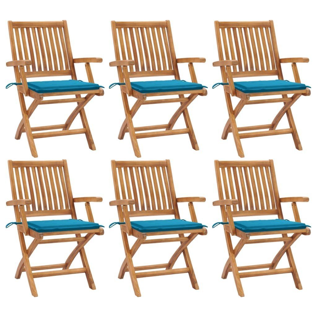 furnicato Gartenstuhl Klappbare Gartenstühle mit Kissen 6 Stk. Massivholz Teak | Stühle