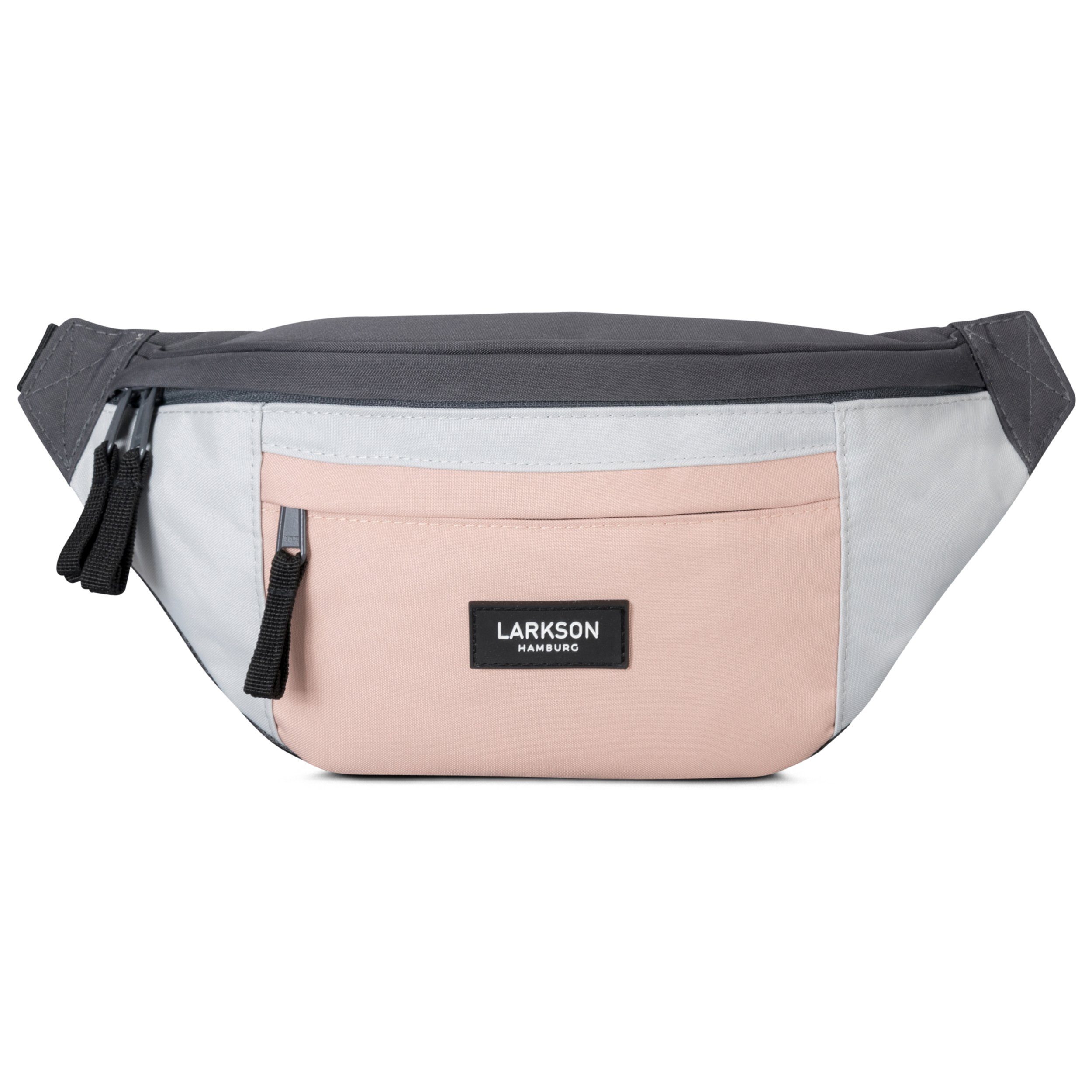 LARKSON Gürteltasche Ole Bauchtasche Damen Herren, Hip Bag mit großem Fach, Wasserabweisend Rosa-Grau