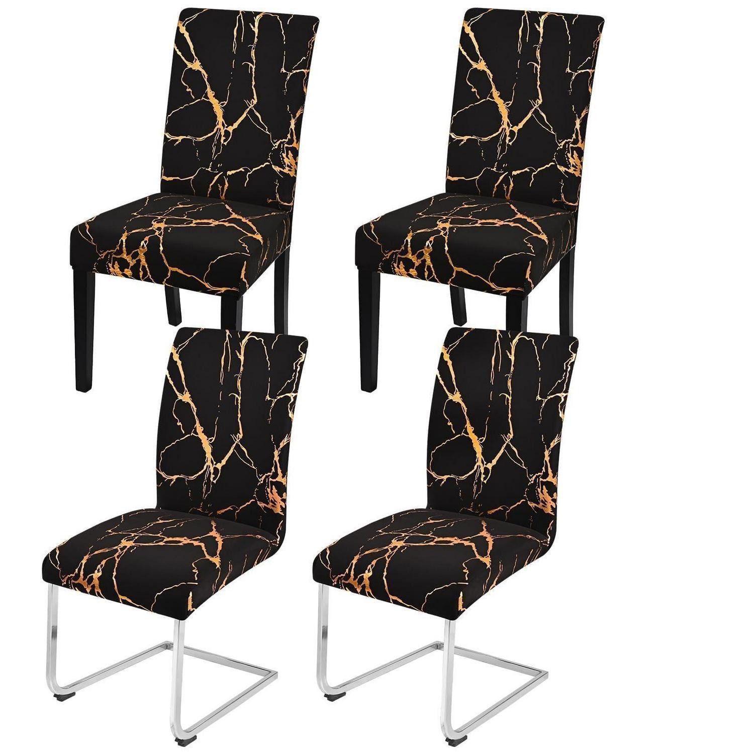 LuxusKollektion Stuhlbezug Stuhlhussen 4er Set Stretch Esszimmerstühle Schwarz mit Gold 4er Set