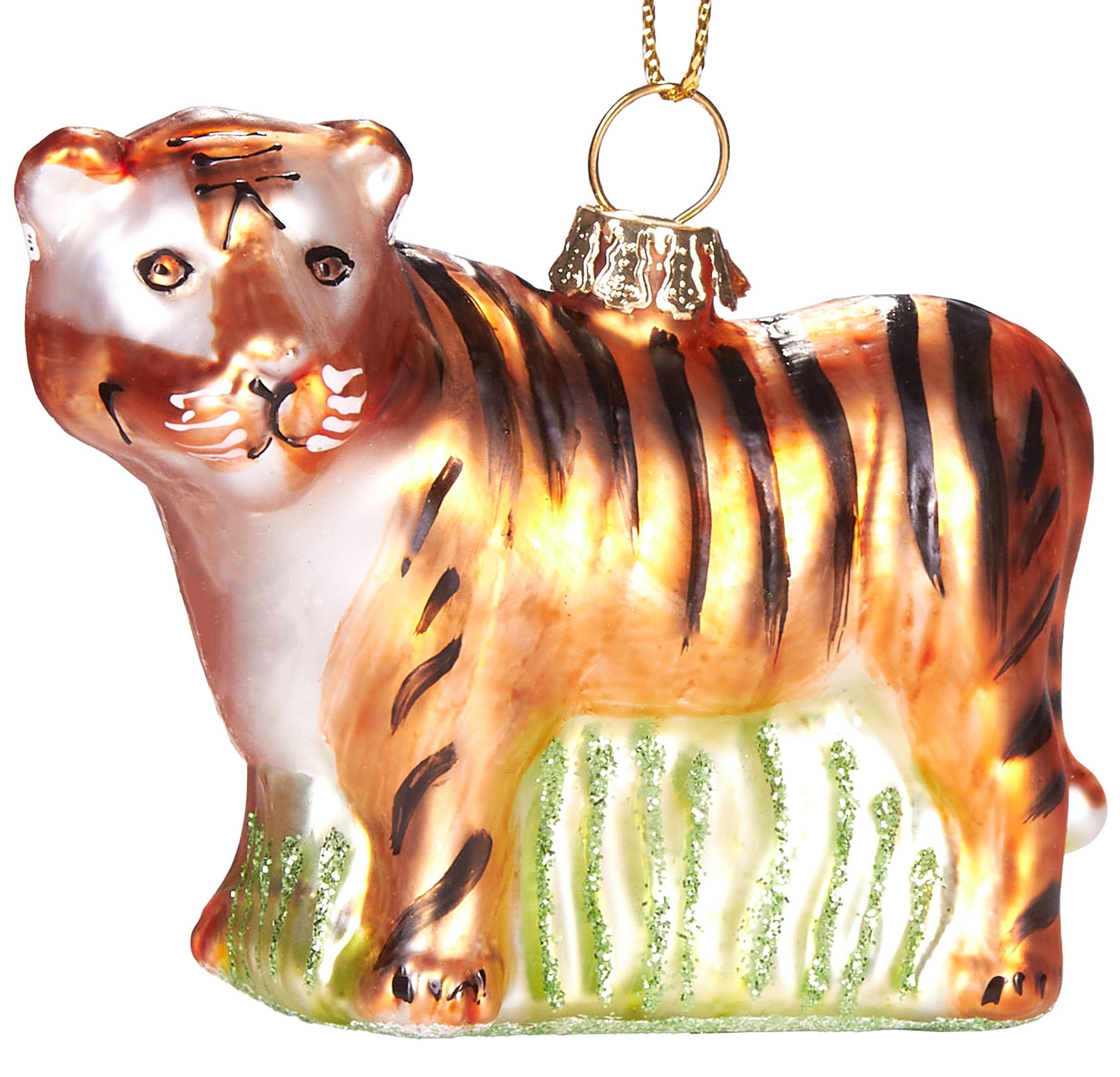 BRUBAKER Christbaumschmuck Mundgeblasene Weihnachtskugel Majestätischer Tiger, tierischer Weihnachtsschmuck-Anhänger aus Glas, handbemalt - 7.5 cm