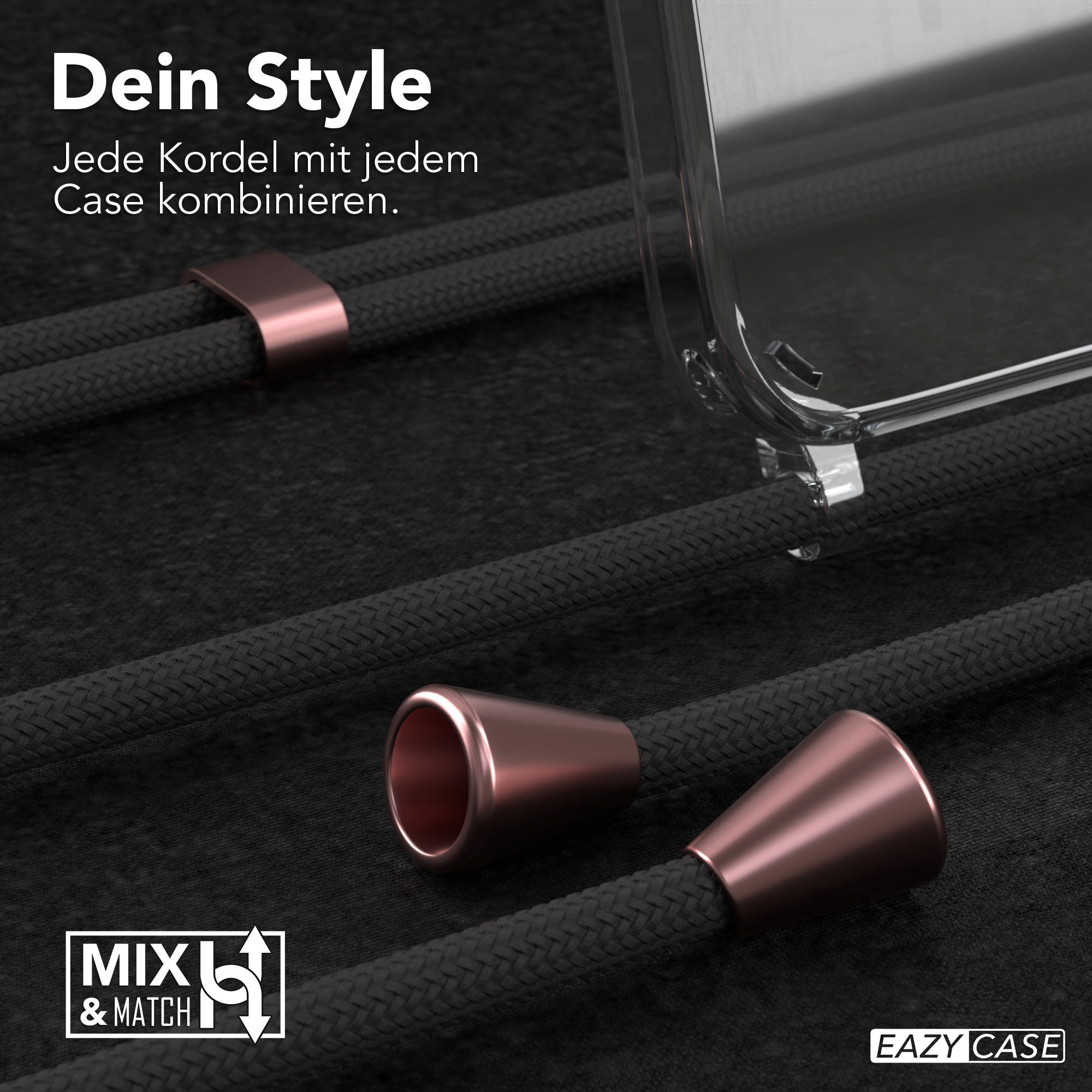 EAZY CASE Handykette Hülle mit Kette für Apple iPhone 14 6,1 Zoll, Handykordel Smartphonekette für Unterwegs Festivalbag Schwarz Rosé