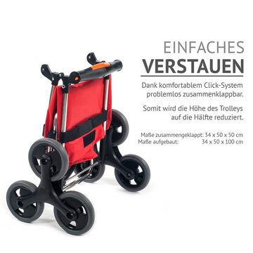 linovum Einkaufstrolley Einkaufstrolley SEENA-Click rot - Treppensteiger Trolley mit Komfort-Click System