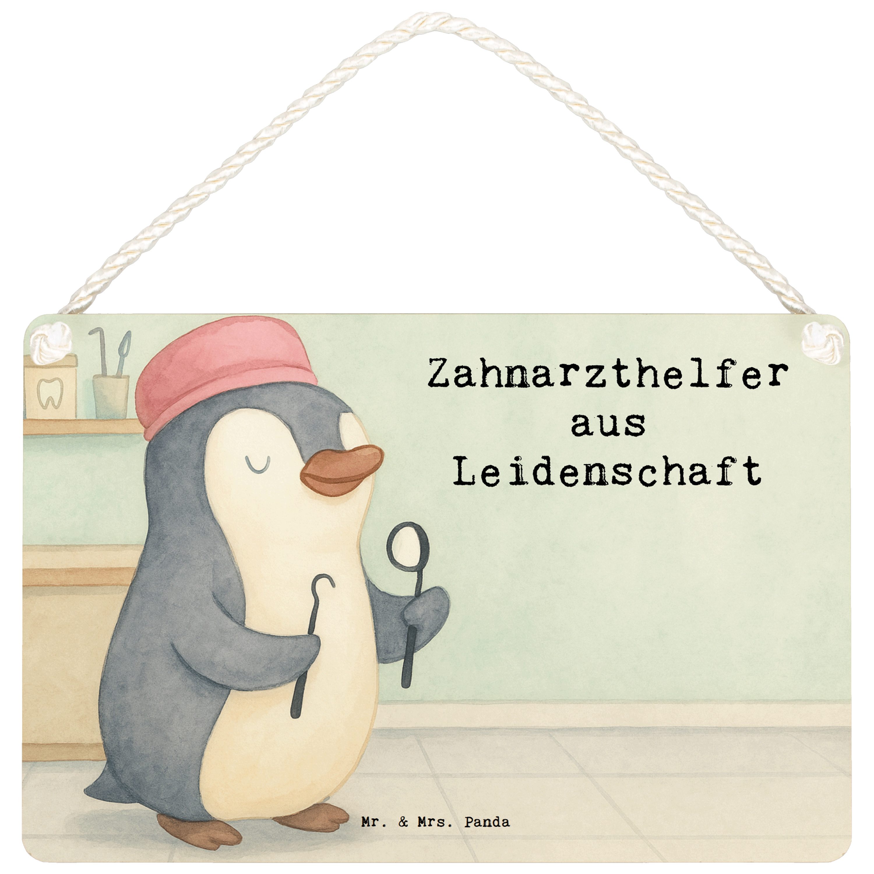 Mr. & Mrs. Panda Hinweisschild Zahnarzthelfer Leidenschaft Design, Schild DIN A6, Weiß, Deko, Türsch, (Packung), sprüche schild Motivschild Schild