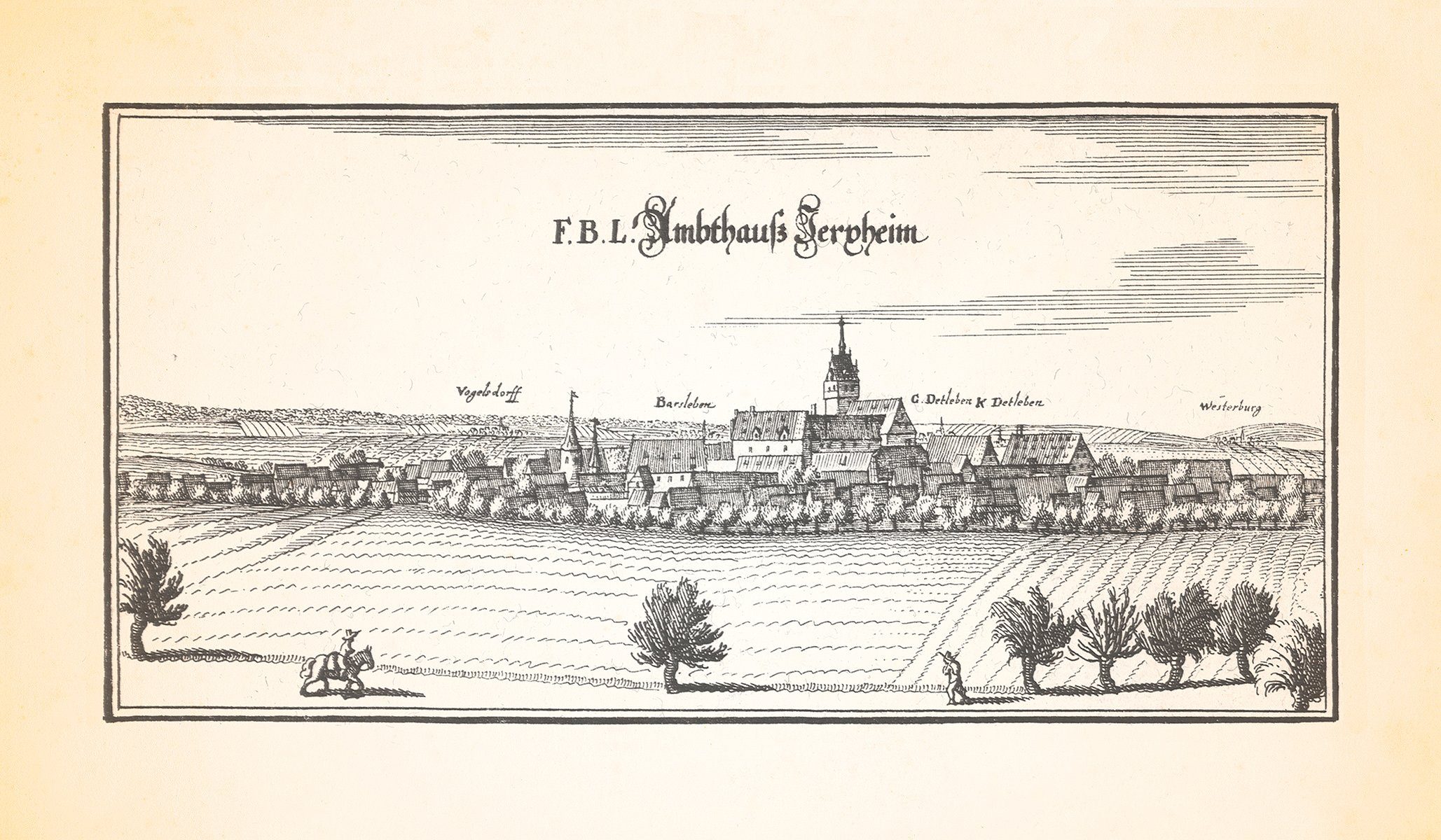 Kunstdruck F.B.L. Amthaus Jerxheim Heeseberg Schloss Gerksem Kupferstich Merian 0