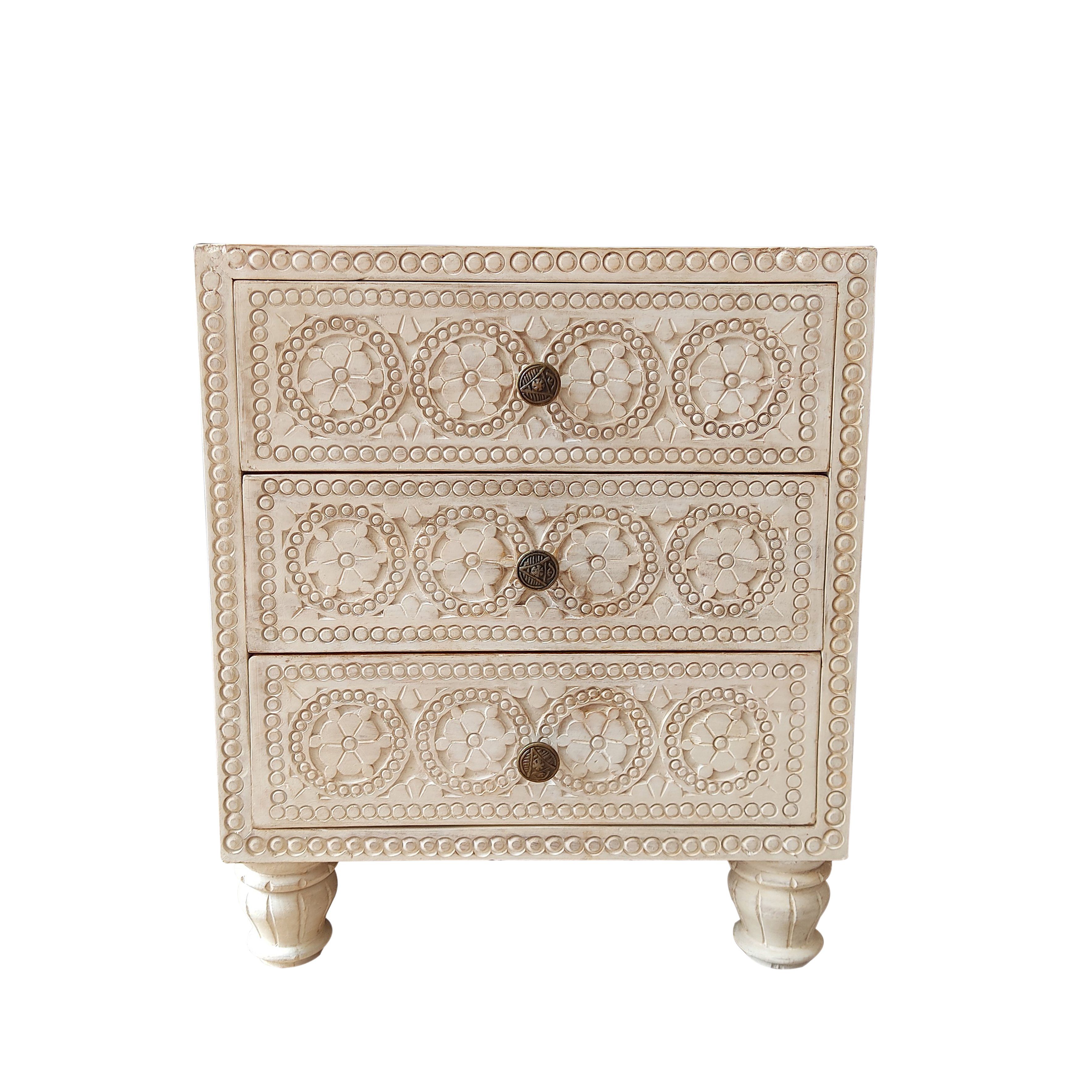 Marrakesch Orient & Mediterran Interior Nachttisch Orientalischer Nachttisch Nuweiba modern aus Holz in Shabby Weiß 45 cm (1-St), Handarbeit