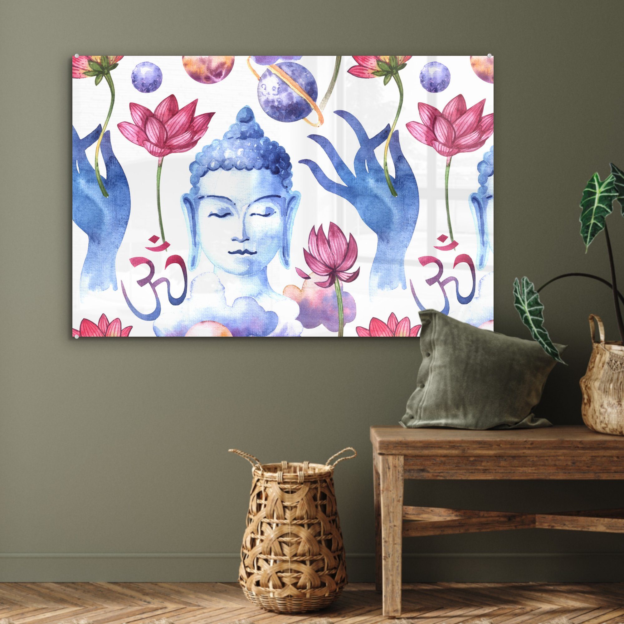 MuchoWow Acrylglasbild Buddha - Muster & St), Acrylglasbilder Blumen, (1 - Wohnzimmer Schlafzimmer