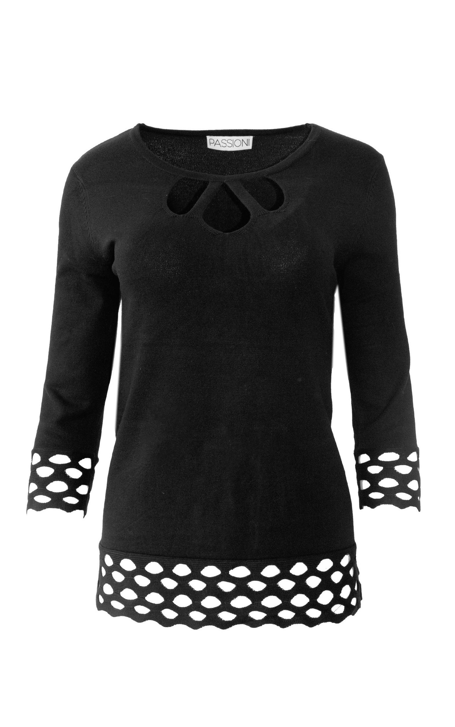 3/4 Arm-Pullover mit perforierten Details und 3/4 Ärmeln