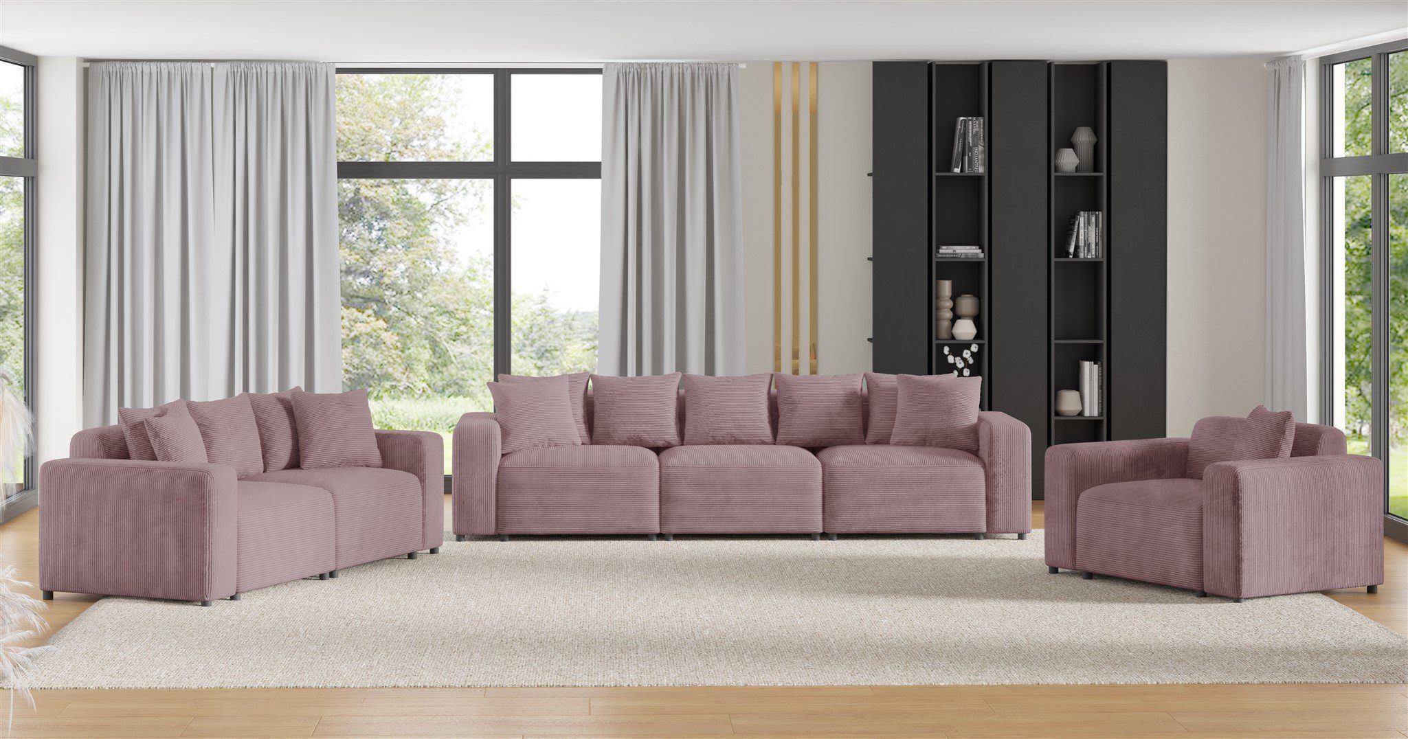 Fun Möbel Polstergarnitur Sofa-Set Designersofa MEGAN 3-2-1 Sofagarnitur in Stoff Poso, (Rücken echt bezogen)