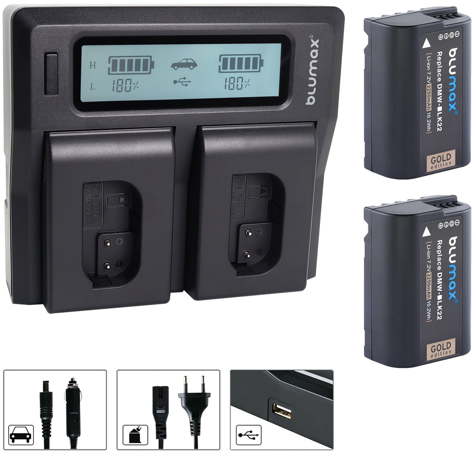 Super günstiger Kauf Blumax Set mit DMW-BLK22 Panasonic Kamera-Akku Lader für 2250mAh