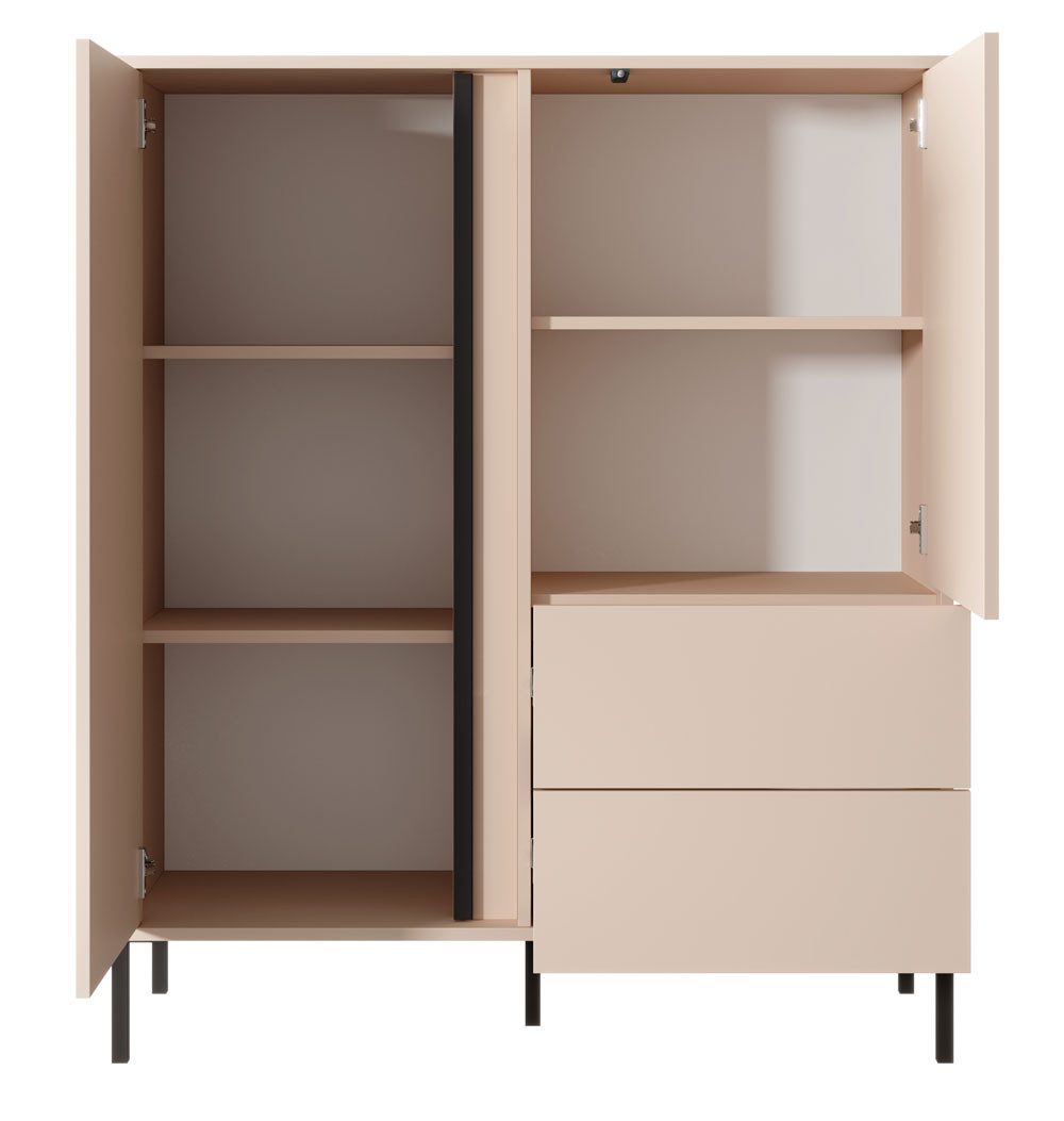 Feldmann-Wohnen Highboard Dast (mit Türen, mit Einlegeböden, mit Schubladen, 1 St., moderne Optik, mit Türen, mit Schubladen), 103x39,5x123cm 2-türig beige