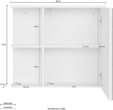 andas Badezimmerspiegelschrank Stian mit Spiegeltür und Push-to-open Funktion, Breite 60 cm, Höhe 53 cm