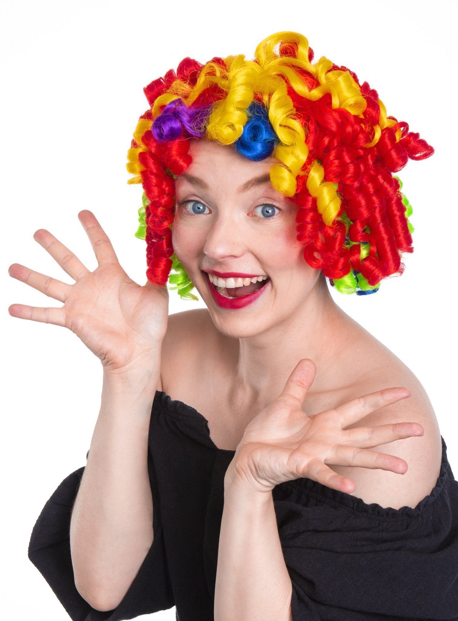Maskworld Kostüm-Perücke Regenbogen Clown Perücke - Faschings Kostüm Perück, Hochwertige Kunsthaar-Perücke für knallbunte Clowns