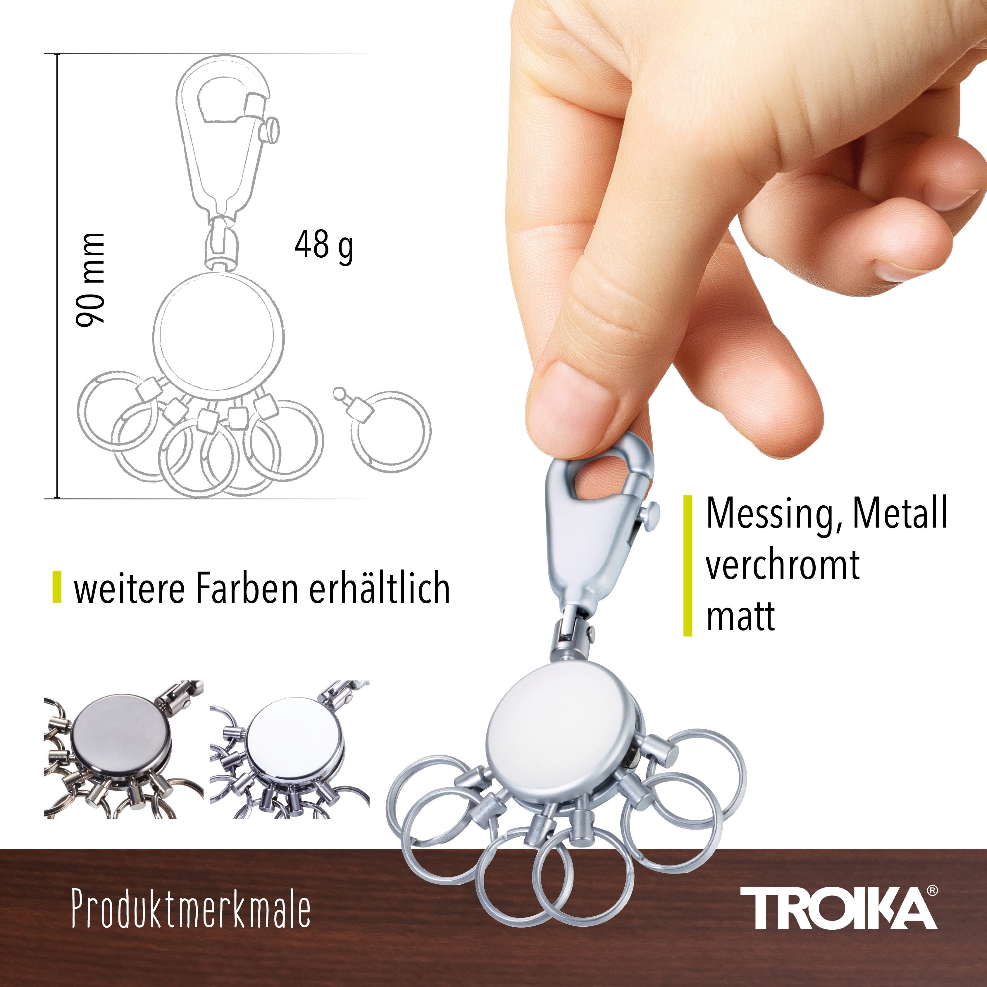 TROIKA Schlüsselanhänger PATENT mit Karabiner & 6 abnehmbaren Ringen, Metall Schlüsselorganizer, patentierter Schlüsselanhänger mit einzigartiger Funktion, in 3 – Bild 4 von 5