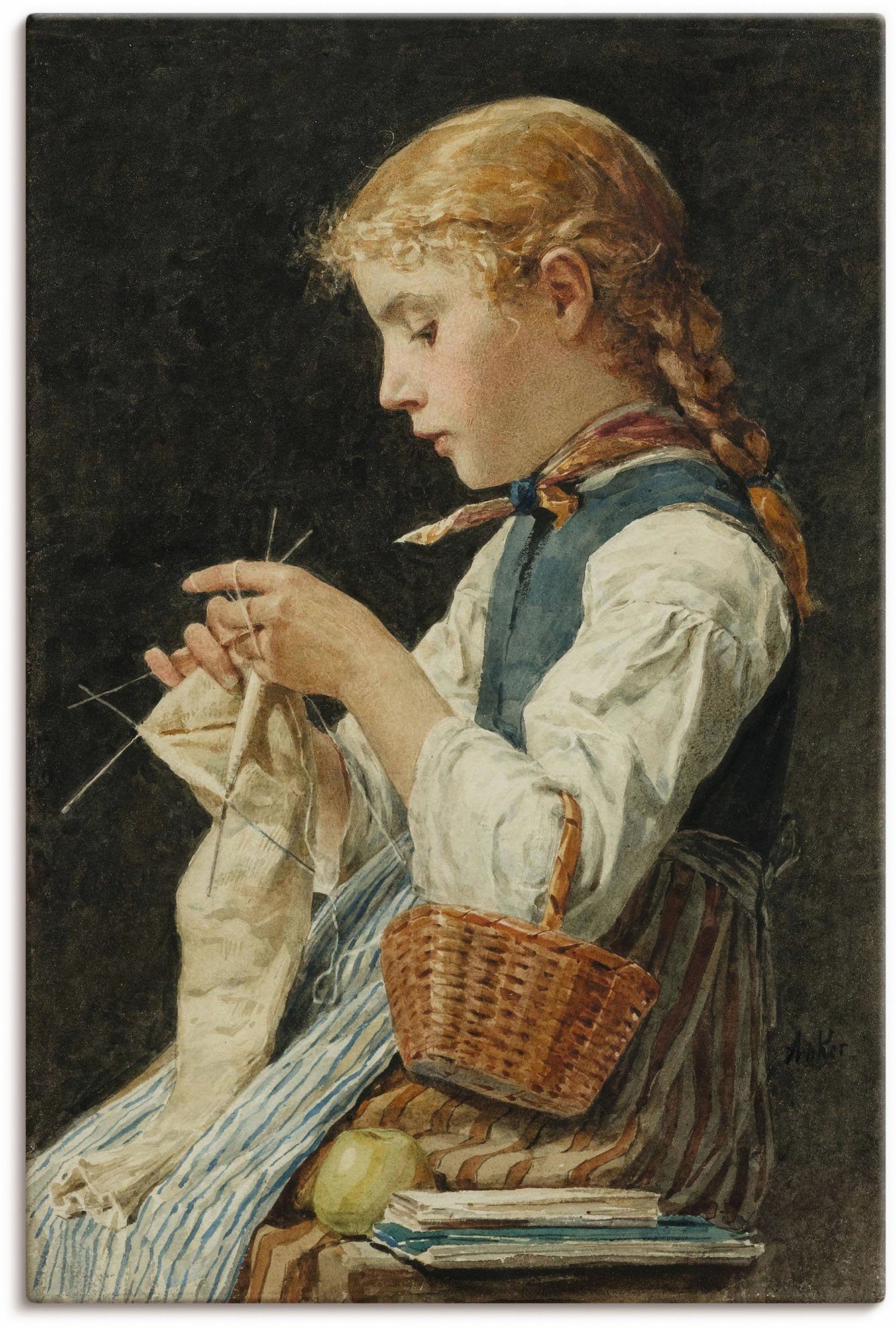 Artland Wandbild Strickendes Mädchen. Um 1886, Bilder von Kindern (1 St), als Alubild, Leinwandbild, Wandaufkleber oder Poster in versch. Größen | Poster