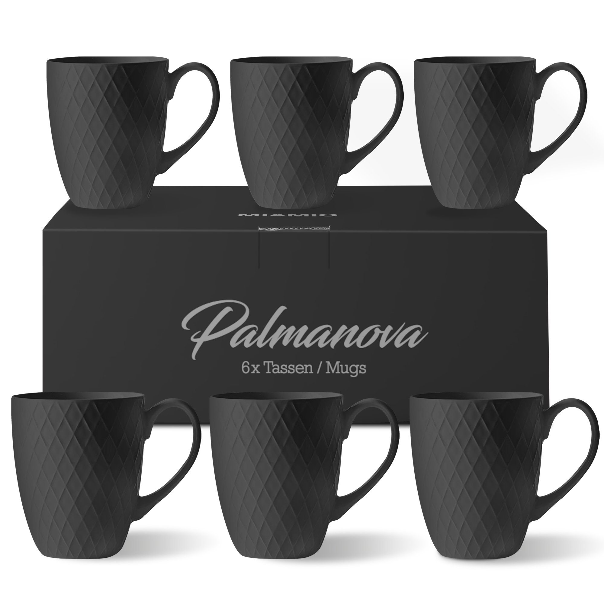 MiaMio Tasse MIAMIO – 6 x 400 ml – Kaffeetassen Set Moderne Keramik Matt Schwarz, Keramik