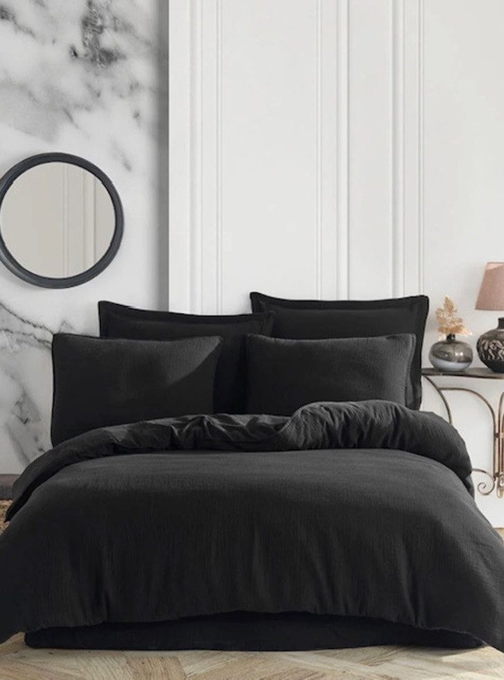 Sandiik Bettwäsche Musselin Bettwäsche in Pure Black aus 100% Baumwolle, 10 günstig online kaufen