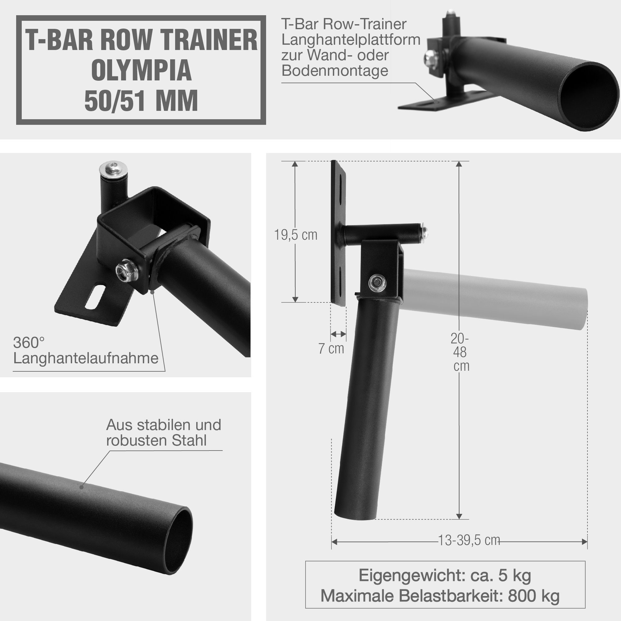 GORILLA SPORTS Bauchtrainer für Olympische (1-St) Row 50mm Stangen, T Wand- Bodenbefestigung Bar - oder