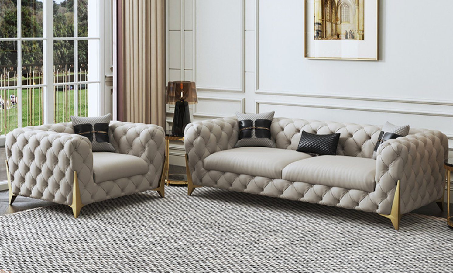 Rabattentdeckungen JVmoebel Sofa Sofagarnitur Big Set Couch Sitzer in Made Garnitur, Europe Leder 3+1 Sofa