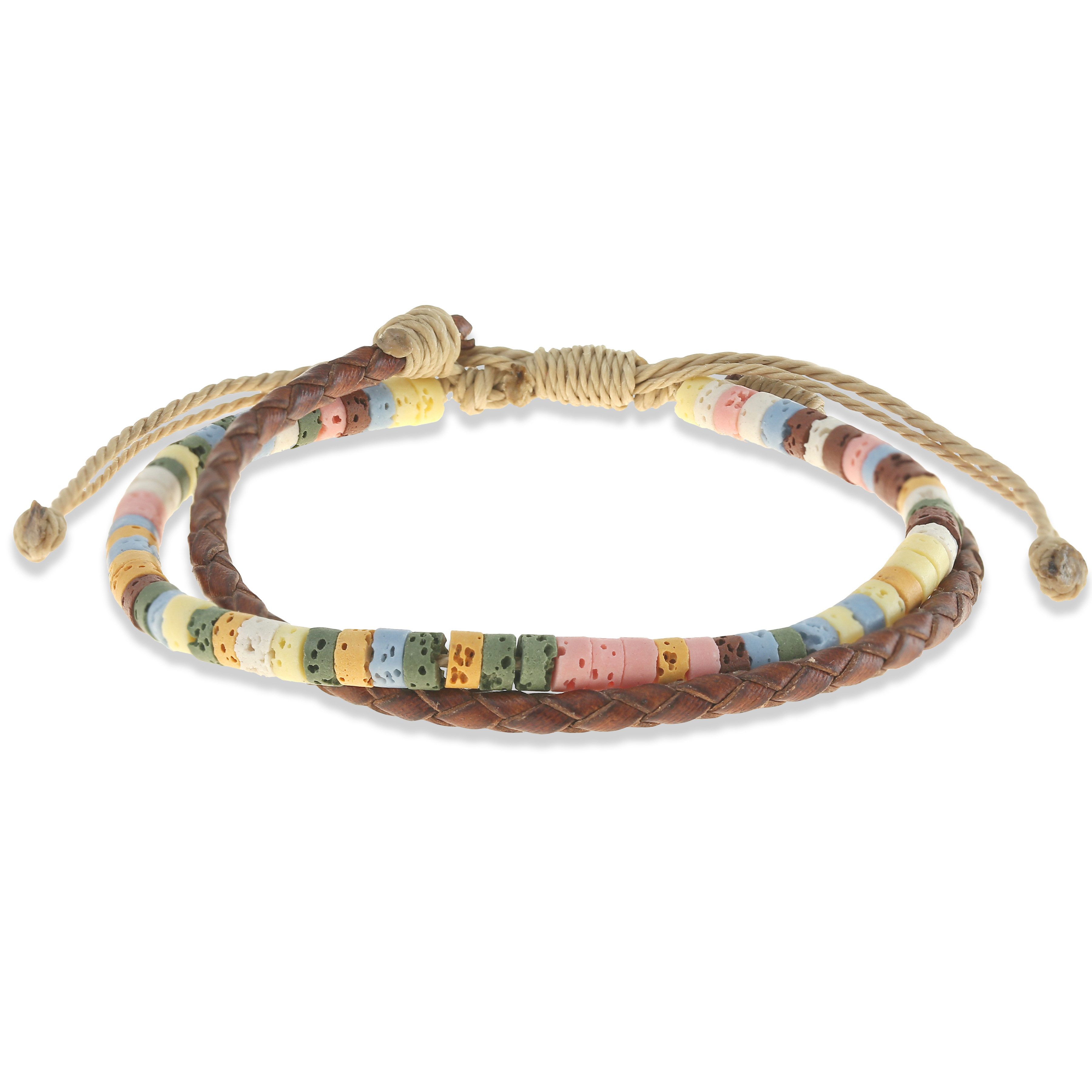 Made by Nami Armband Buntes Surferarmband Damen Herren mit Perlen geflochten verstellbar, aus Veganen Leder und Kunststoff – handgefertigt – sommerlich – Unisex
